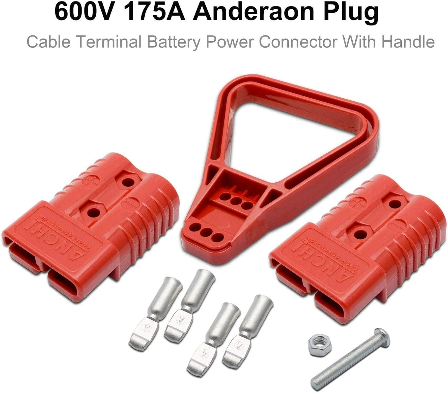 MASO 175AMP 600V Battery Plug Cable Connector Jump Start Slave Assist with Red Plastic Shells & Handle