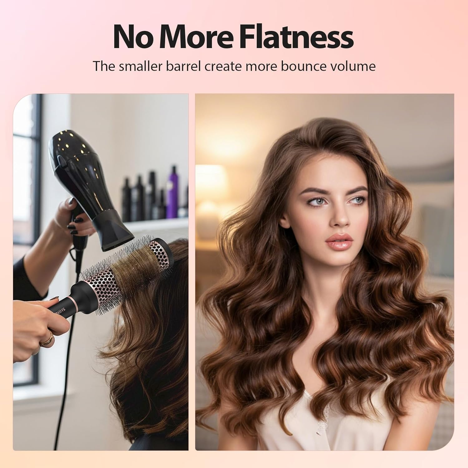 SHINLEA Ceramic round Brush for Blow Out, Newly Upgraded round Brush for Blow Drying with Distribution Grooves and Nylon Bristles, Tangle-Free Hair Brushes for Women,Pink. - Pink image number 2