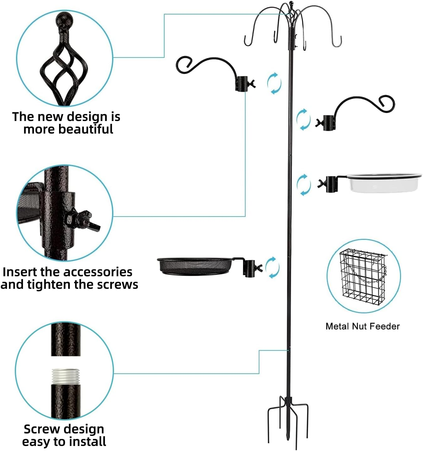 Urban Deco Wild Bird Feeding Station Kit Heavy Duty Bird Feeder Pole Hanging Kit Hanger Multi Feeder Hanging with Metal Suet Feeder Bird Bath for Attracting Wild Birds