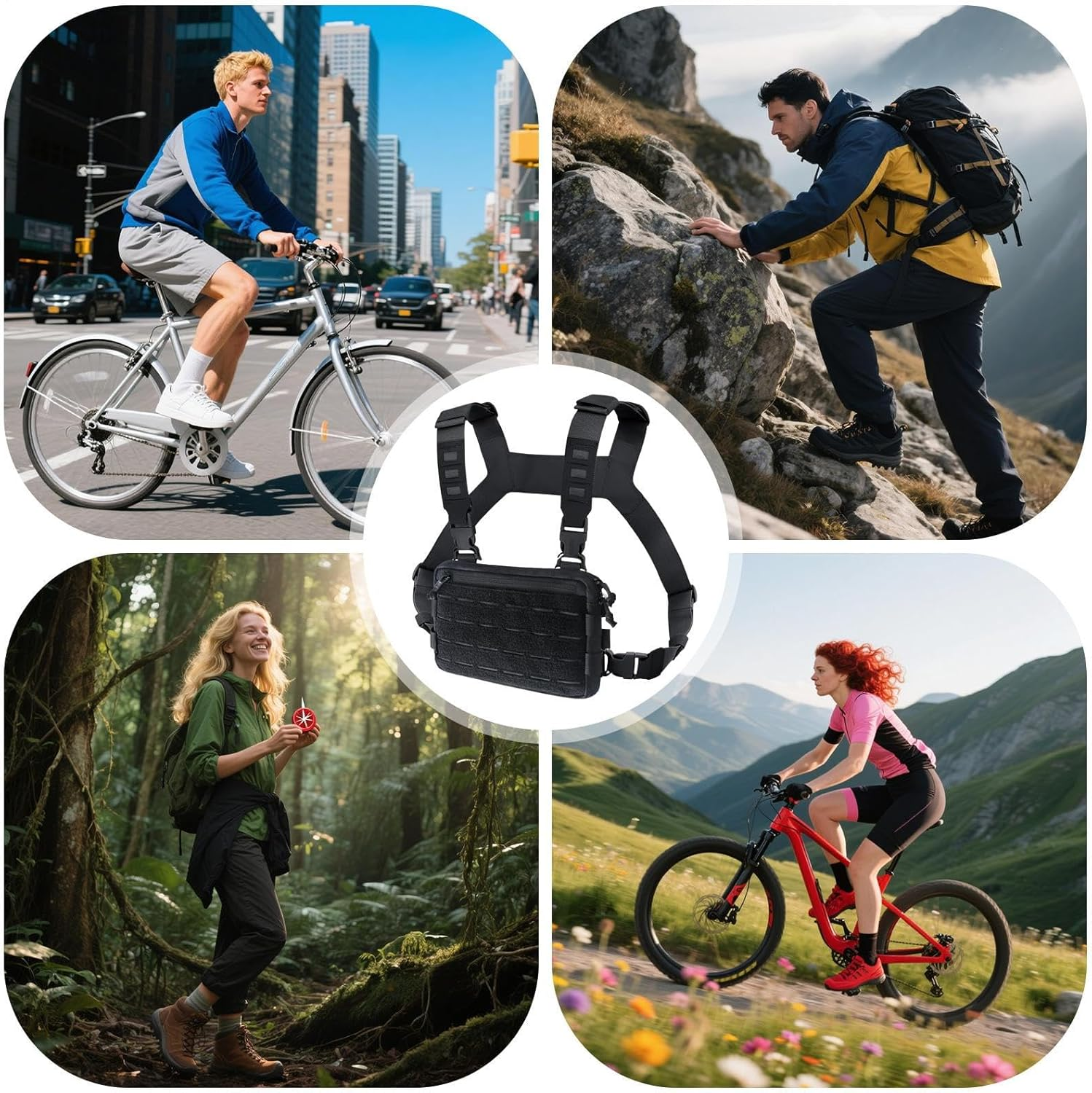 Krmoau Chest Pocket for Men, Adjustable Waterproof Fly Fishing Vest - for Sports, Cycling, Hiking, Work, Camping - Green image number 7