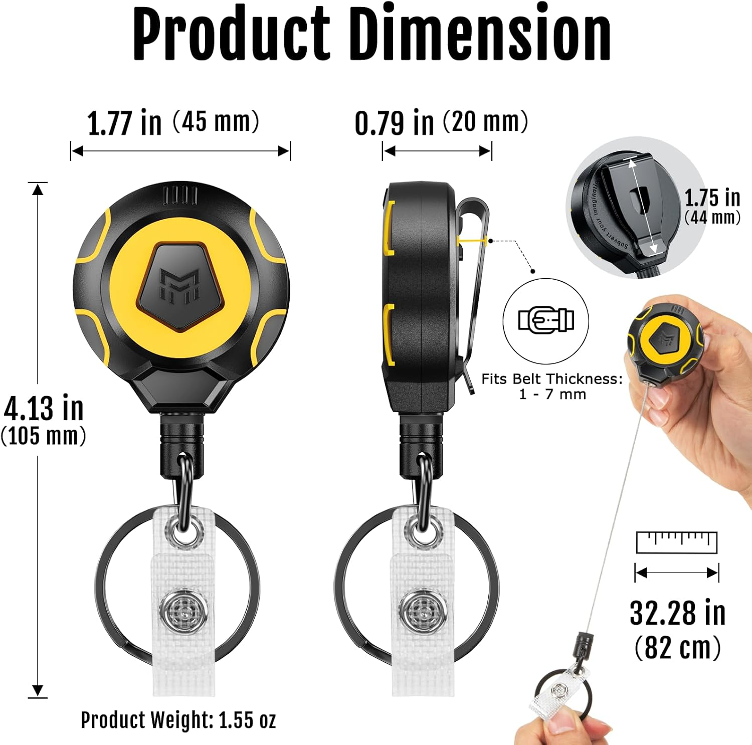 MNGARISTA Upgraded Heavy Duty Retractable Keychain with Belt Clip, 283.5 G Retraction, 80 Cm Stainless Steel Cord, ID Badge Reel with Badge Strap and Key Ring, 2 Pack image number 1