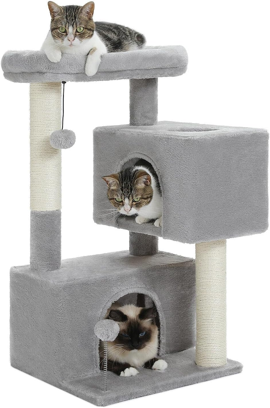 PAWZ Road Small Cat Tree 80Cm Cat Tower for Indoor Cats with 2 Condos Fit Cats up to 6Kg, Cat Scratching Posts with 2 Cat Toy Balls, Beige