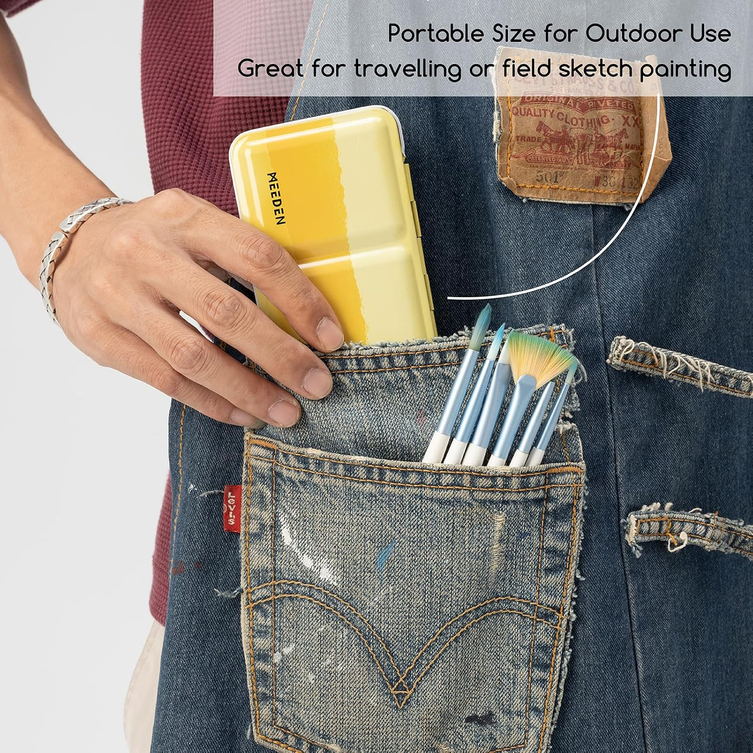 MEEDEN Empty Watercolor Paint Palette: Travel Water Color Palette Tin with 12 Half Pans - Portable Metal Palette Tin Box for Artist Student Adults (Yellow) image number 7