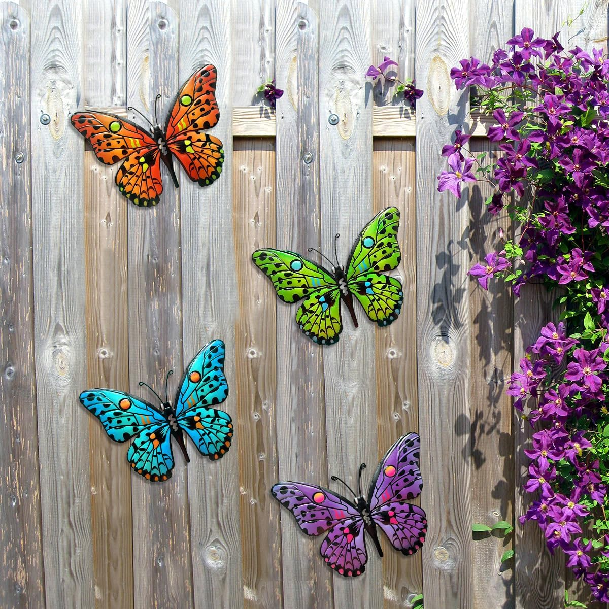 Metal Butterfly Wall Decor - 9.6" Outdoor Fence Wall Art Decor, Hanging Decoration for Garden Yard Living Room Bedroom Patio Balcony(4 Pack) - Butterfly-B image number 2
