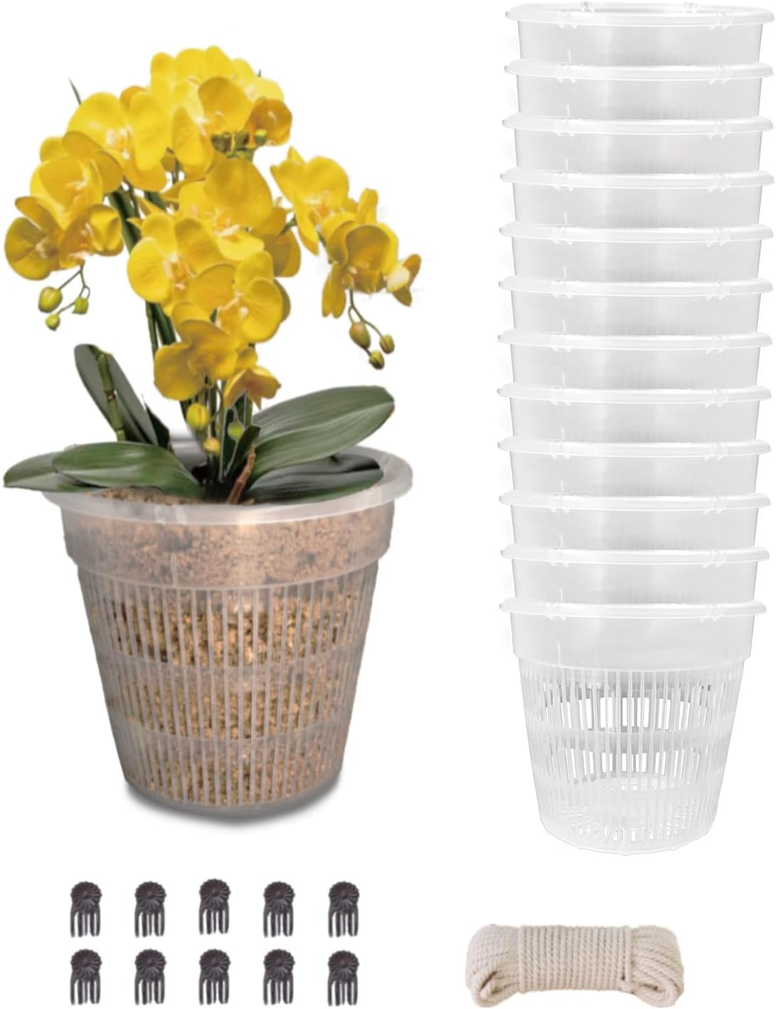 12 Pack Orchid Pot with Saucers, 4 Each of 4.5In, 5.5In and 6.3In Orchid Pots for Repotting, Clear Orchid Pots with Holes, Plastic Flower Plant Pot