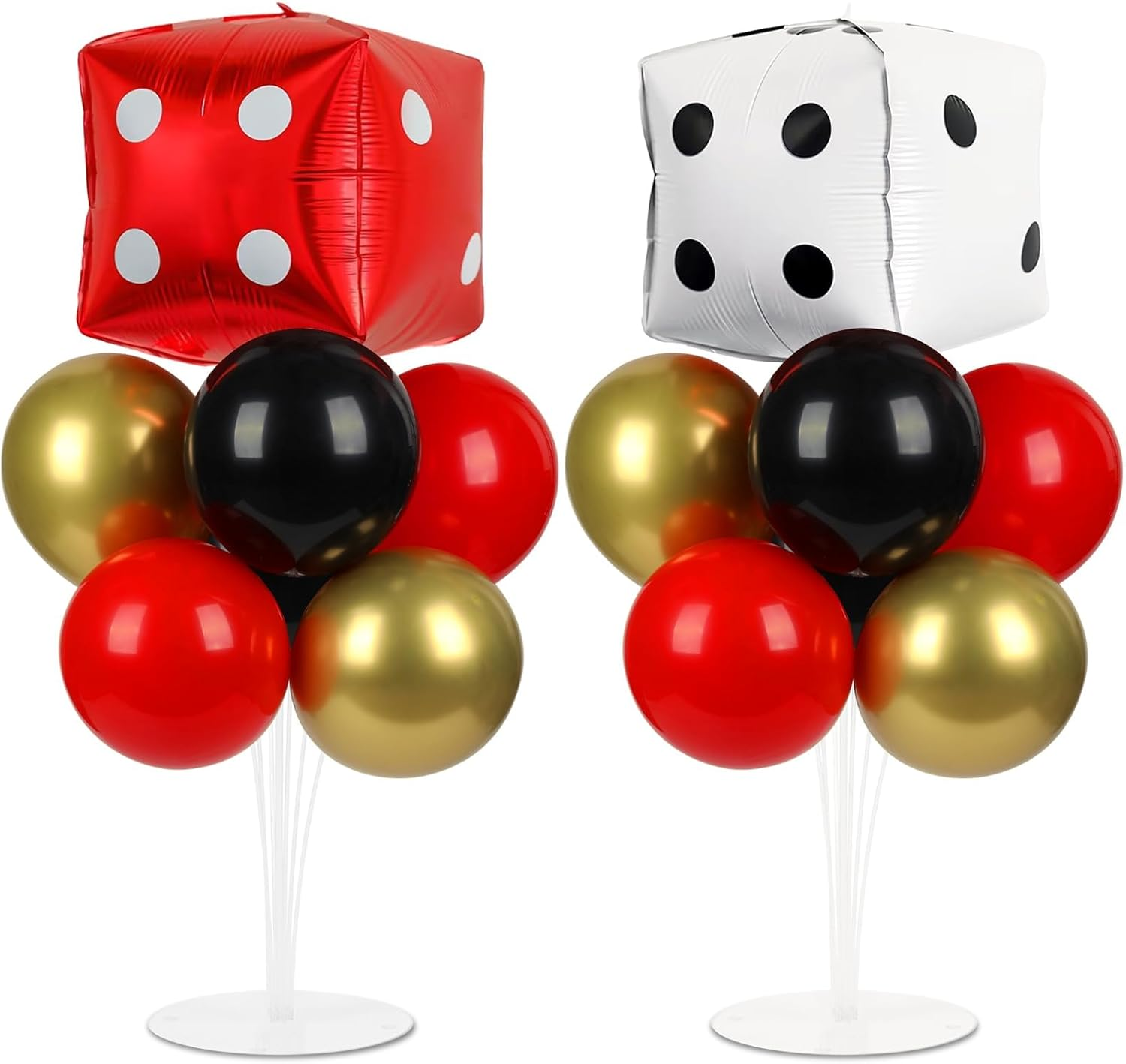Naozinebi 2 Set Casino Theme Party Balloons Stand Kit with 2 Dice Foil Balloons, Black, Red, White & Gold, Casino Night Party Decoration for Adults, Unisex image number 1