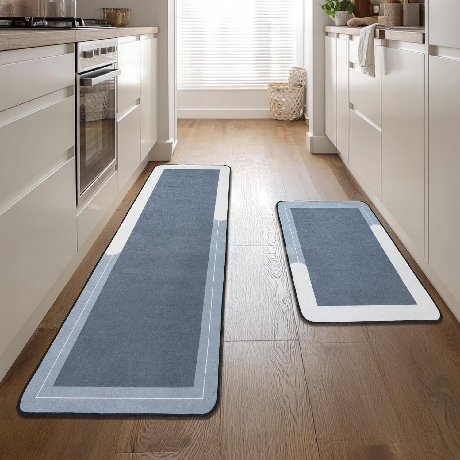 KANGA ROOM Kitchen Rugs and Mats 2PCS Set, Waterproof Non Slip anti Fatigue Kitchen Mat, Cushioned Kitchen Floor Mats for Standing, Kitchen Mats Non Slip, Laundry Rugs, 51X72Cm+51X153Cm, Gray and Blue image number 3