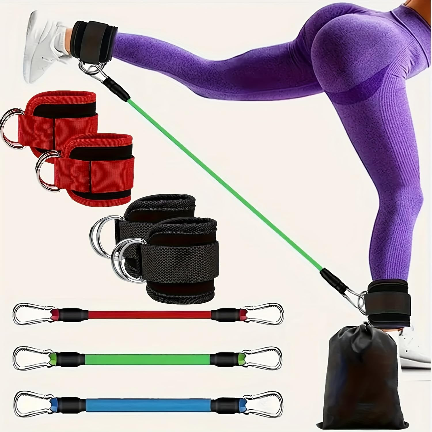 Ankle Resistance Band with Cuffs, Ankle Bands for Working Out,Resistance Band for Leg with 3 Different Pounds, Booty Workout Equipment for Kickbacks Hip Fitness Training,Home Gym Fitness Training image number 3