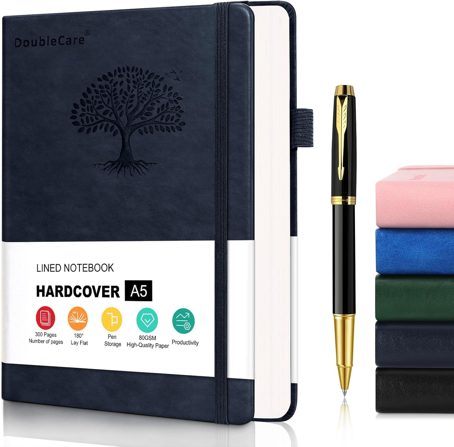 300 Pages Hardcover Leather Journal Notebook for Writing, A5 Hardcover Lined Journal with 80GSM Paper, Daily Journal for Women Men Work Organization, 5.7" X 8.4"