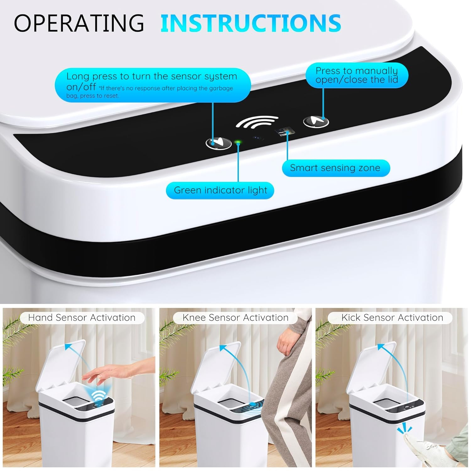 2Pack 11L Kitchen Trash Can, Sensor Stainless Steel Body Kitchen Trash Bins, Kicking Opening,Compost Bin, Trash Can for Home, Kitchen Waste Bins, Trash Bins with Lid, image number 4