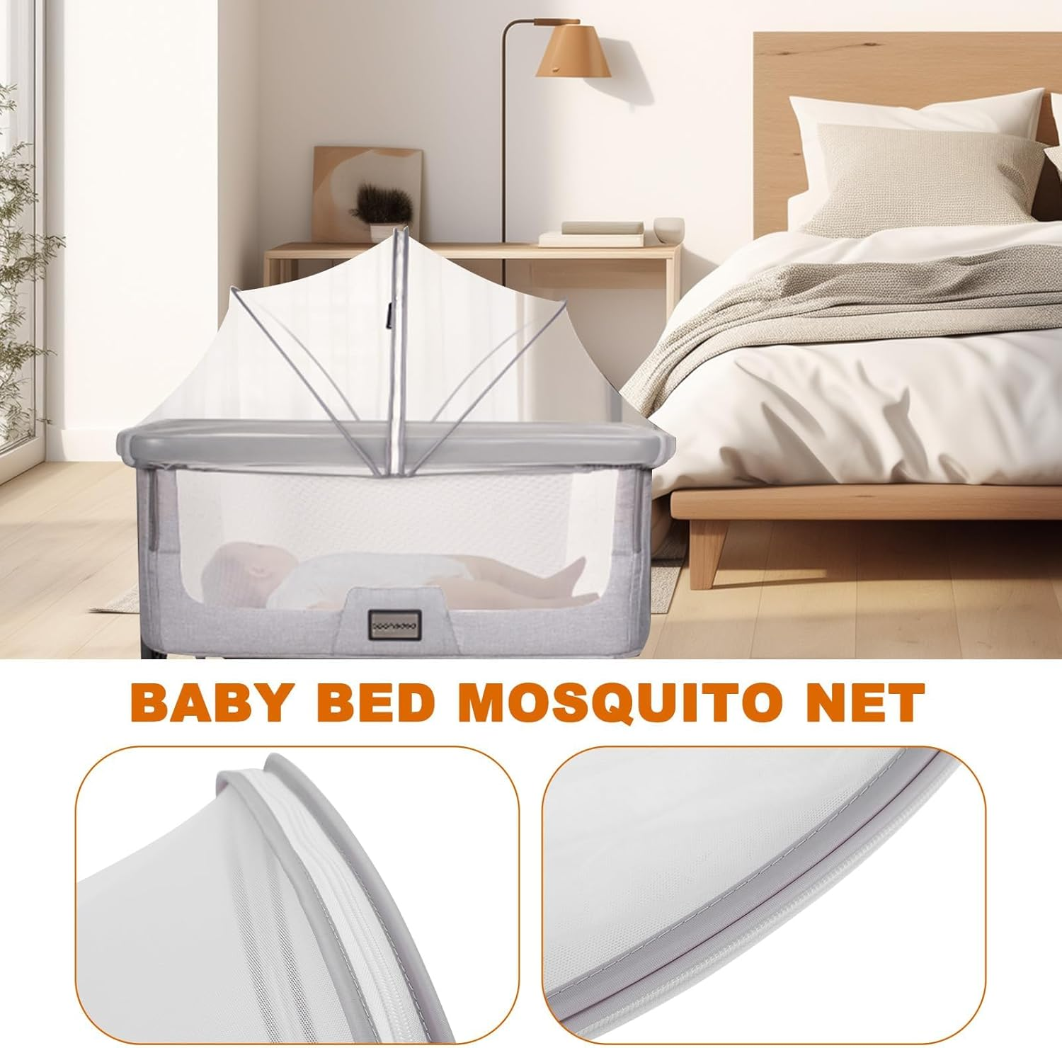 Bassinet Cover Mosquito Net, for Babies to Keep Insects/Bugs/Cats Out, Mesh Cover for Bassinet Bedside Sleeper, Travel Crib, Breathable Baby Mosquito Net with 2-Way Zipper image number 2