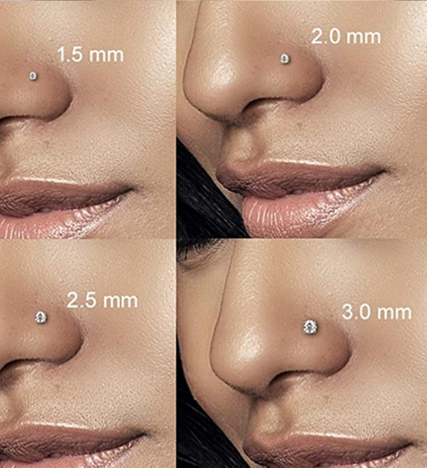 MODRSA 18G 20G 22G 8Pcs Surgical Steel Nose Rings Studs 2Mm Colorful round CZ L Shaped Nose Piercing Jewelry