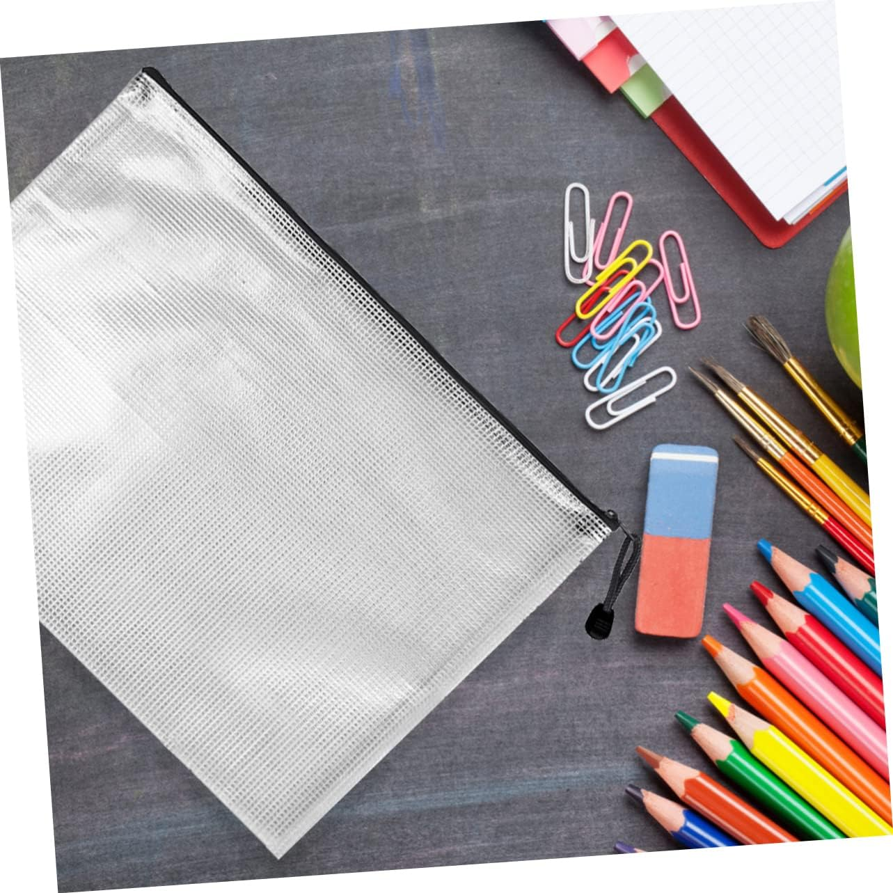 VILLFUL 10Pcs A4 Mesh File Pouches PVC Zipper Document Bags Waterproof Plastic Zipper File Bags for Office and School Filing Organization image number 4