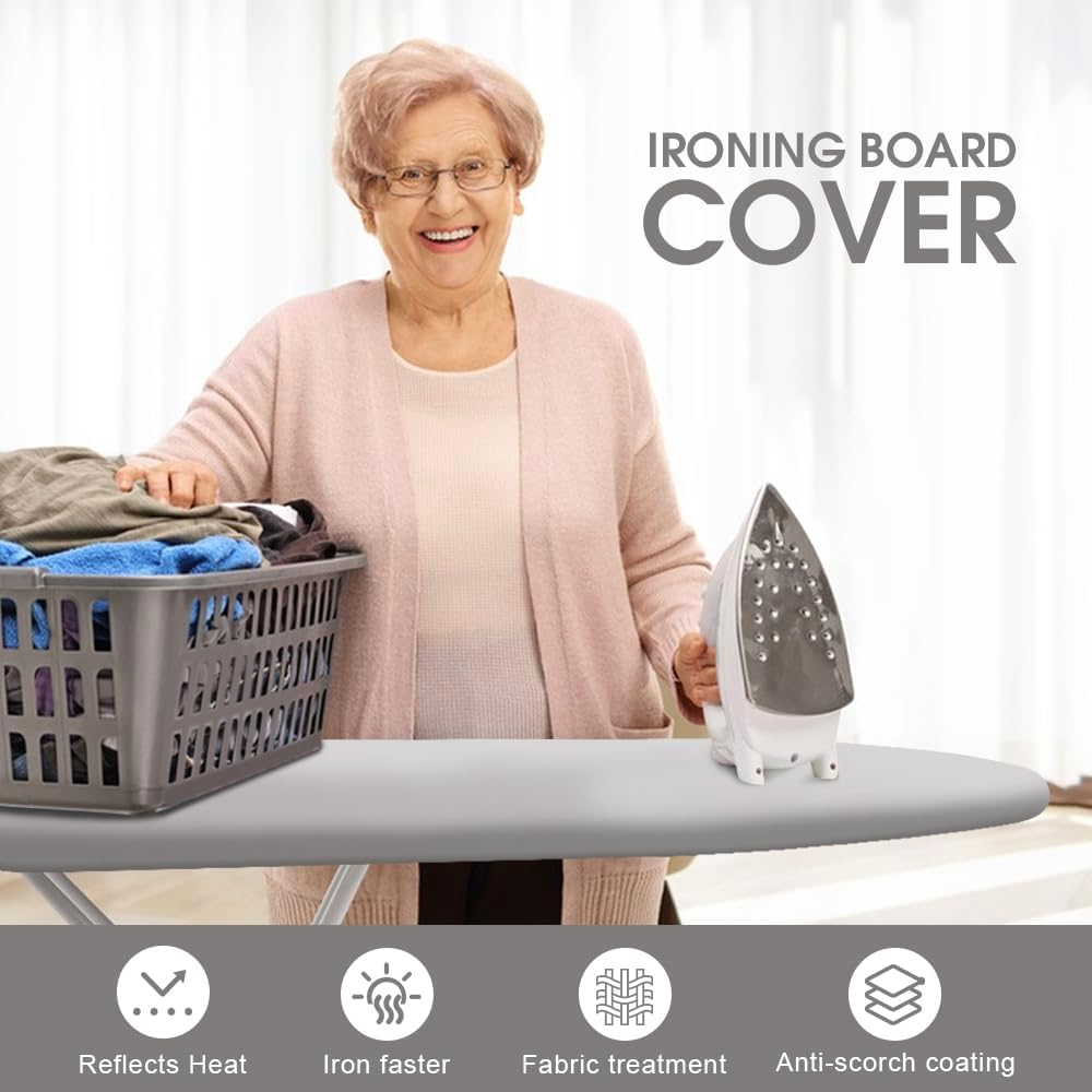 Chamgeco Ironing Board Cover and Pad 56X135Cm, Standard Cotton Iron Pad Cover with Thick Padding, Scorch & Stain-Resistant Thick Padding with Elastic Edge, Heat Reflective Coating, Durable (Gray) - Grey image number 2