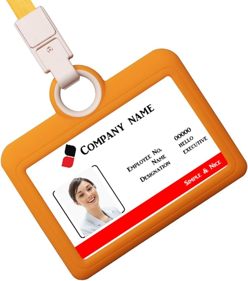 Badge Holder Silicone Horizontal ID Badge Card Holder with Lanyard Neck Strap Heavy Duty ID Card Business Card Offices Supplies image number 4