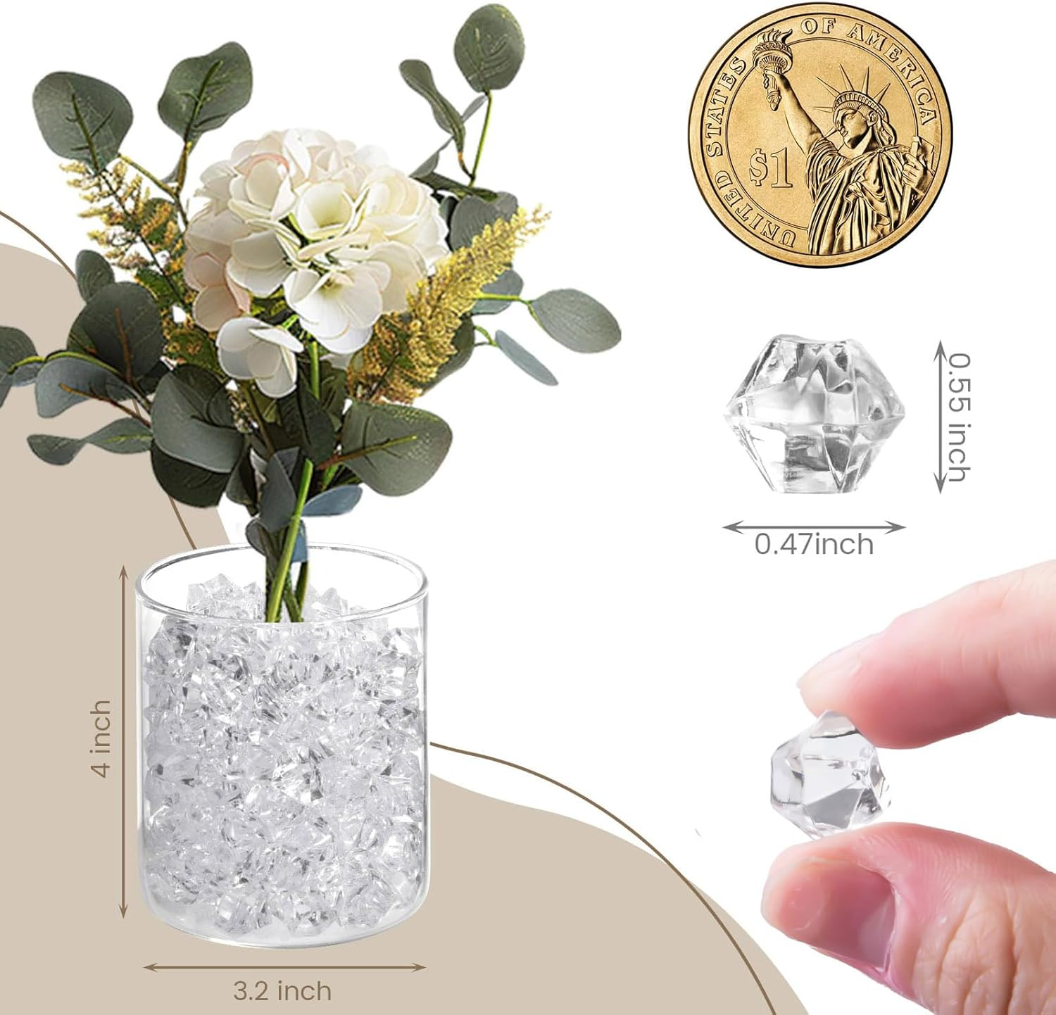 150PCS Dazzling Clear Ice Rocks,Fake Crushed Ice Rocks,Fake Gold,Plastic Gems Acrylic Crushed,Mini Diamonds for Vases Fillers Table Scatter Decor image number 1