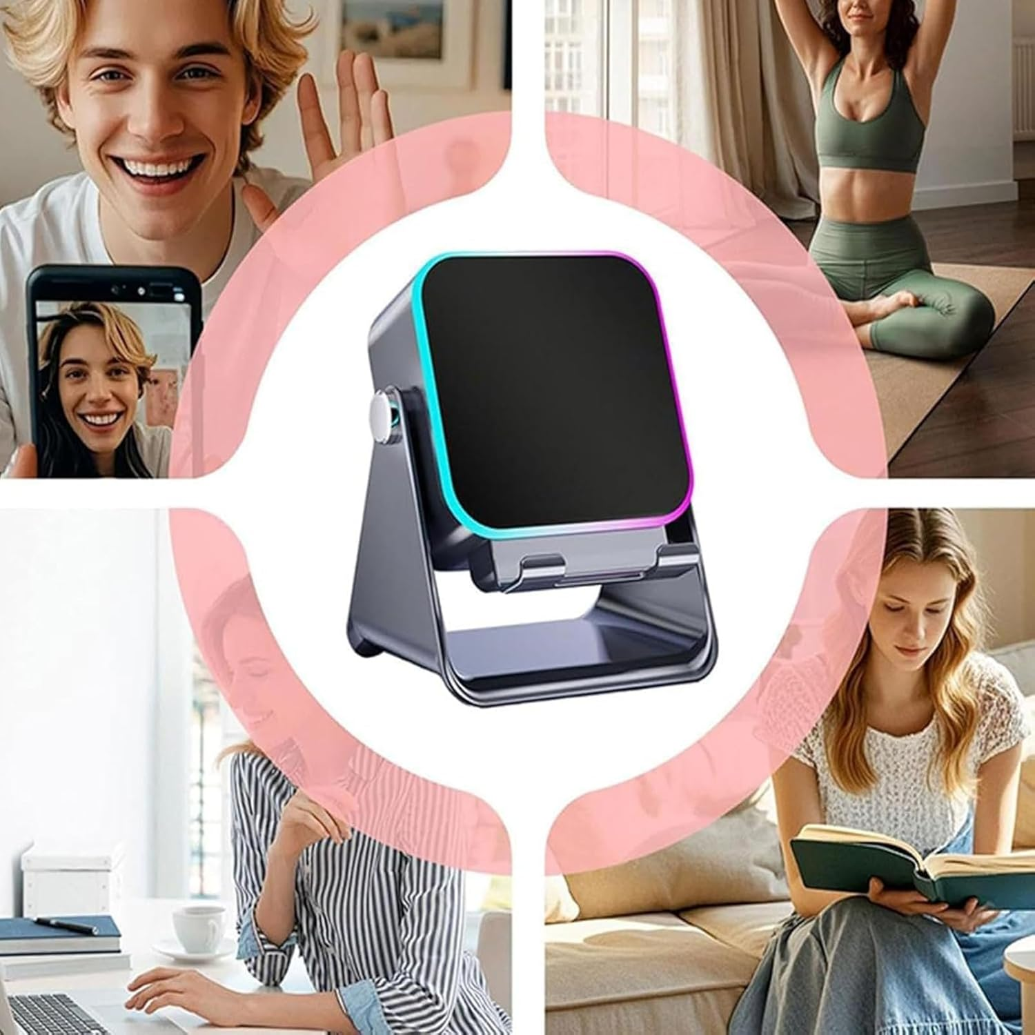 5-In-1 Wireless Induction Bluetooth Speaker with Adjustable Phone Stand, Wireless Induction Audio Speaker Stand, 360&deg; Rotating Design, USB Rechargeable for Smartphones (Black) image number 3