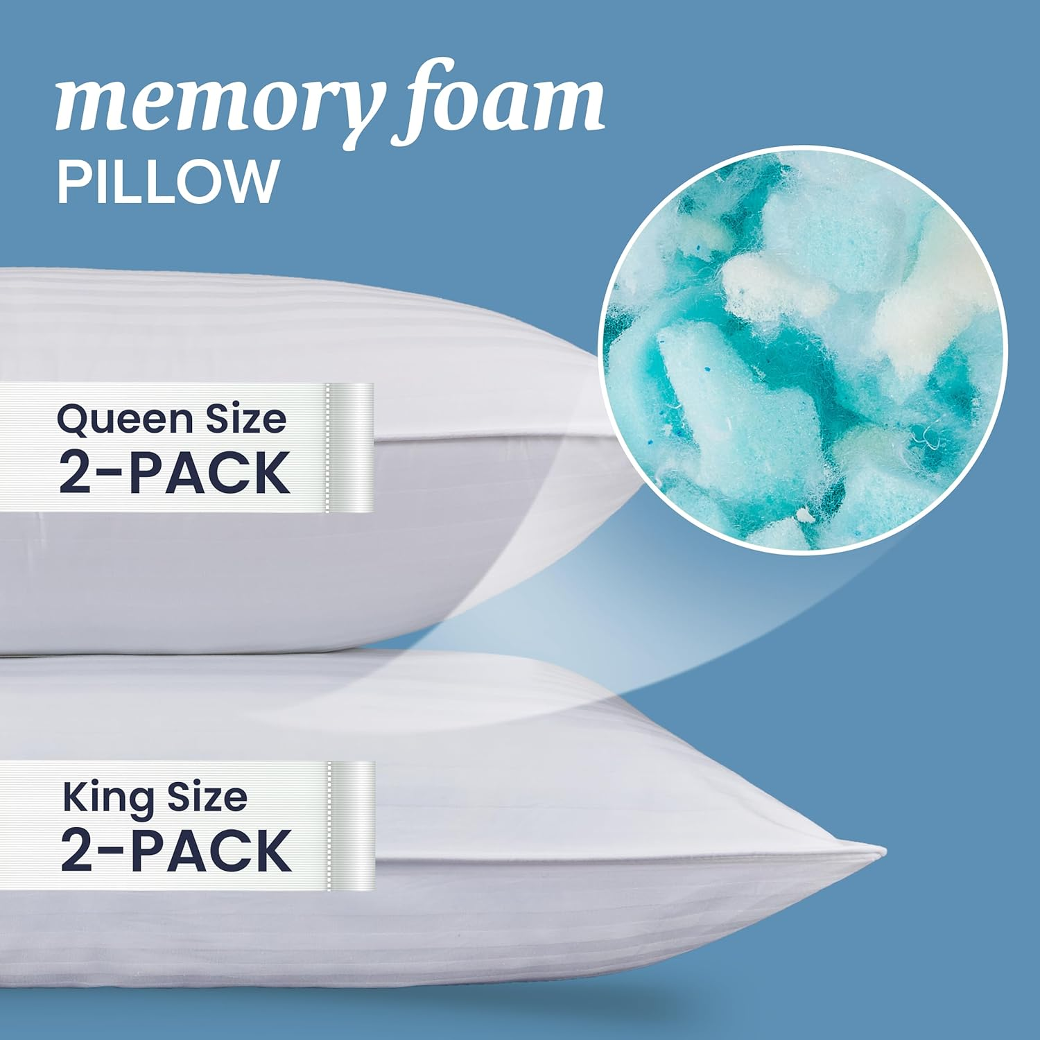 Beckham Hotel Collection Queen/Standard Size Memory Foam Bed Pillows Set of 2 - Cooling Shredded Foam Pillow for Back, Stomach or Side Sleepers image number 4