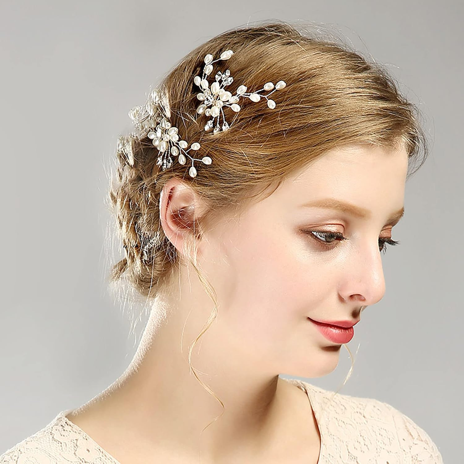 Tseenyi Bridal Hair Accessories Hair Clips Rhinestone Pearl Hair Pin Crystal Beads Hair Pins Jewellery for Women and Girls Wedding Dress Headpiece Bridesmaid Valentine'S Day Gifts (Silver) image number 1