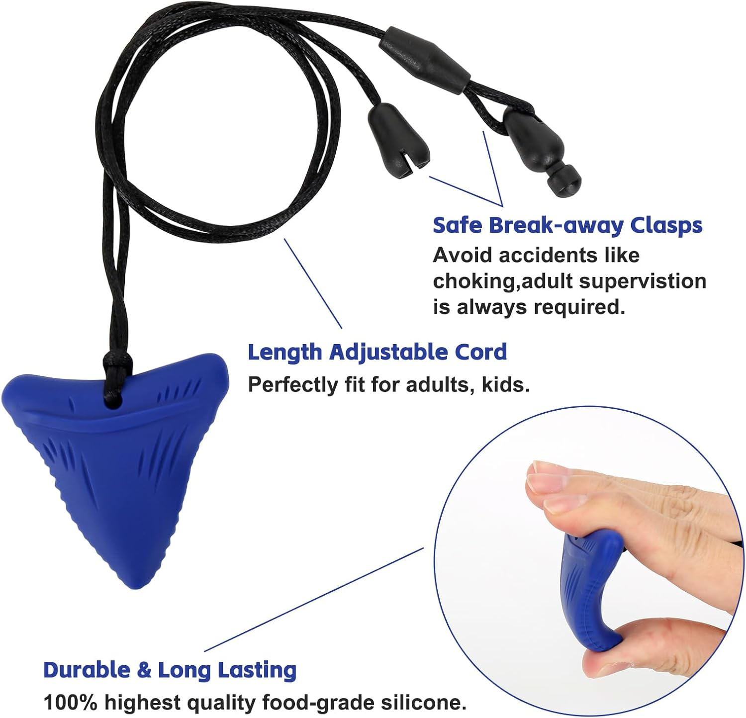 Chew Necklace for Sensory Kids & Adults - 3 Pack Silicone Chewy Necklaces for Autism, ADHD, Anxiety - Safe, Stylish, and Durable image number 3