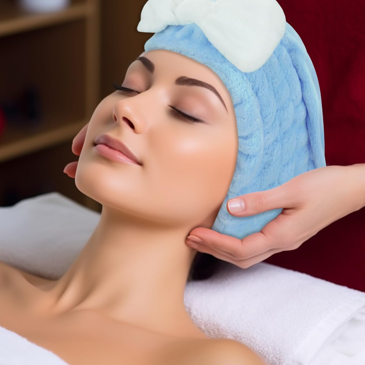 4Pcs Super Absorbent Hair Towel Wrap, FHDUSRYO Microfiber Hair Drying Towel Caps, Bowknot Fast Drying Hair Turban Wrap Towel with 4 Washing Wristbands, Soft Quick Drying Cap for Women, Wet Hair image number 5