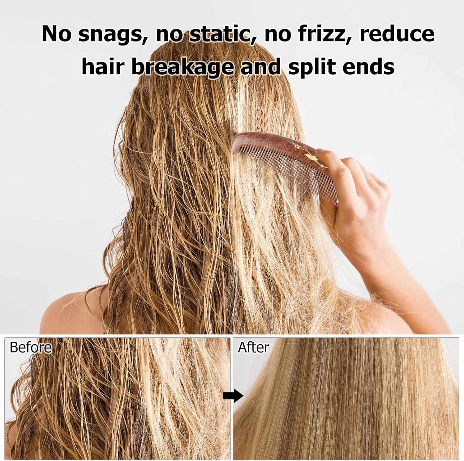 Yasao Wooden Hair Comb Fine Tooth Wood Comb for Women No Static Natural Detangling Sandalwood Comb image number 3