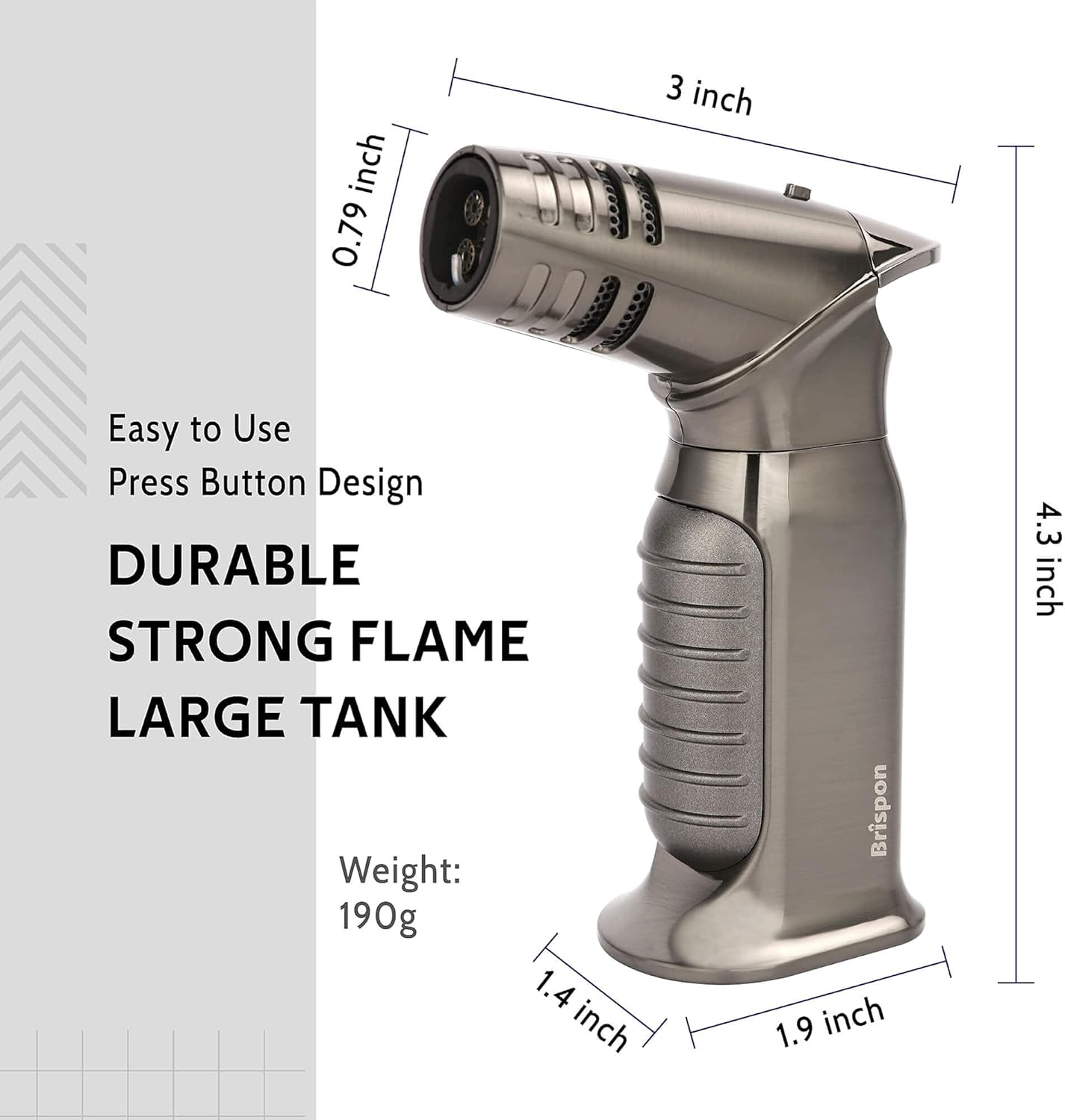 BRISPON Torch Lighter, Quad 4 Jet Flame Windproof Butane Refillable Lighter with Safety Lock for Kitchen Grill BBQ Candle Camping (Butane NOT Included) (Gunmetal) - Blue image number 6