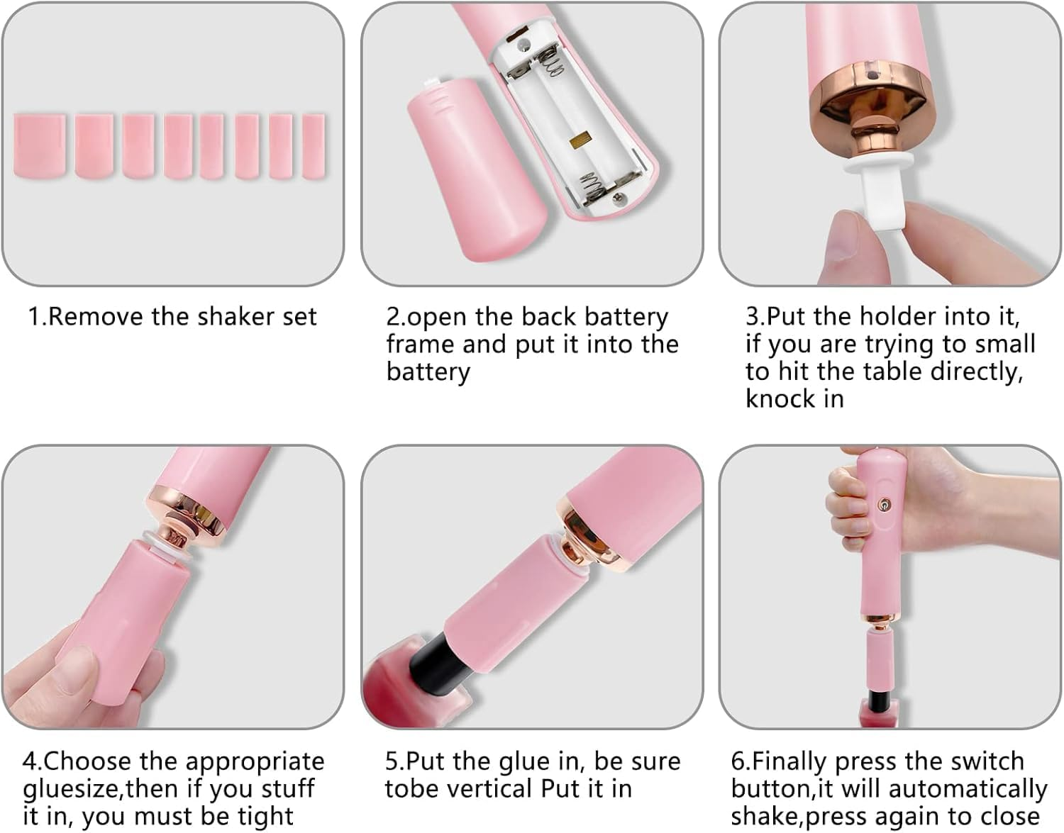 Electric Nail Polish Mixer, Portable Eyelash Glue Mixer, with 2 Adapters and 8 Kinds of Liquid Uniform Mixers of Different Calibers(Pink)