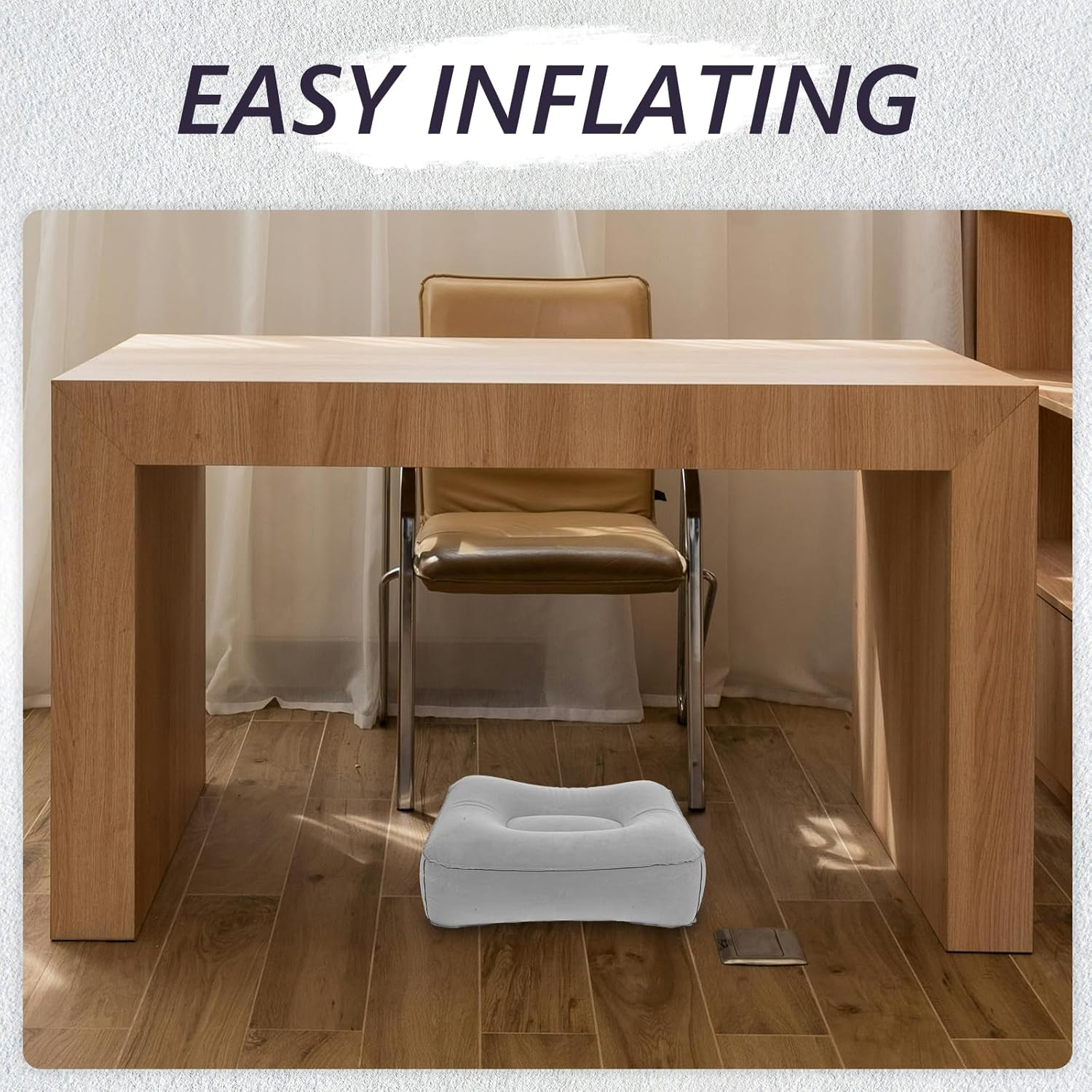 2Pcs Inflatable Travel Foot Rest Cushion Portable Pvc Flocking Footstool for Airplane, Car, Train, Office, and Home Relaxation image number 3