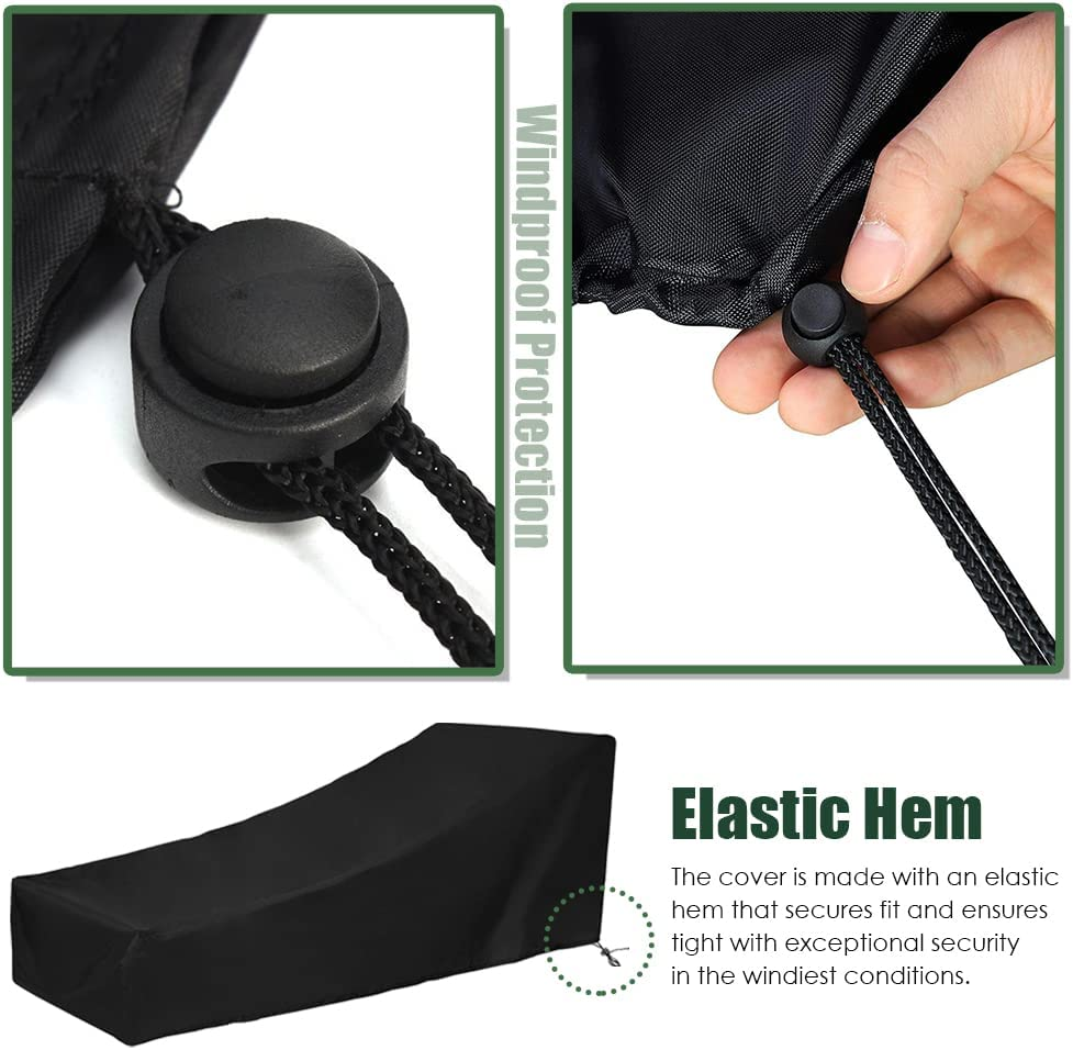 Chaise Lounge Cover Outdoor Waterproof Heavy Duty Lounge Chair Cover with Windproof Elastic Hem Indoor Extra Large Anti-Uv Chaise Lounge Cover Patio Garden Furniture All Season Protection (1) image number 5