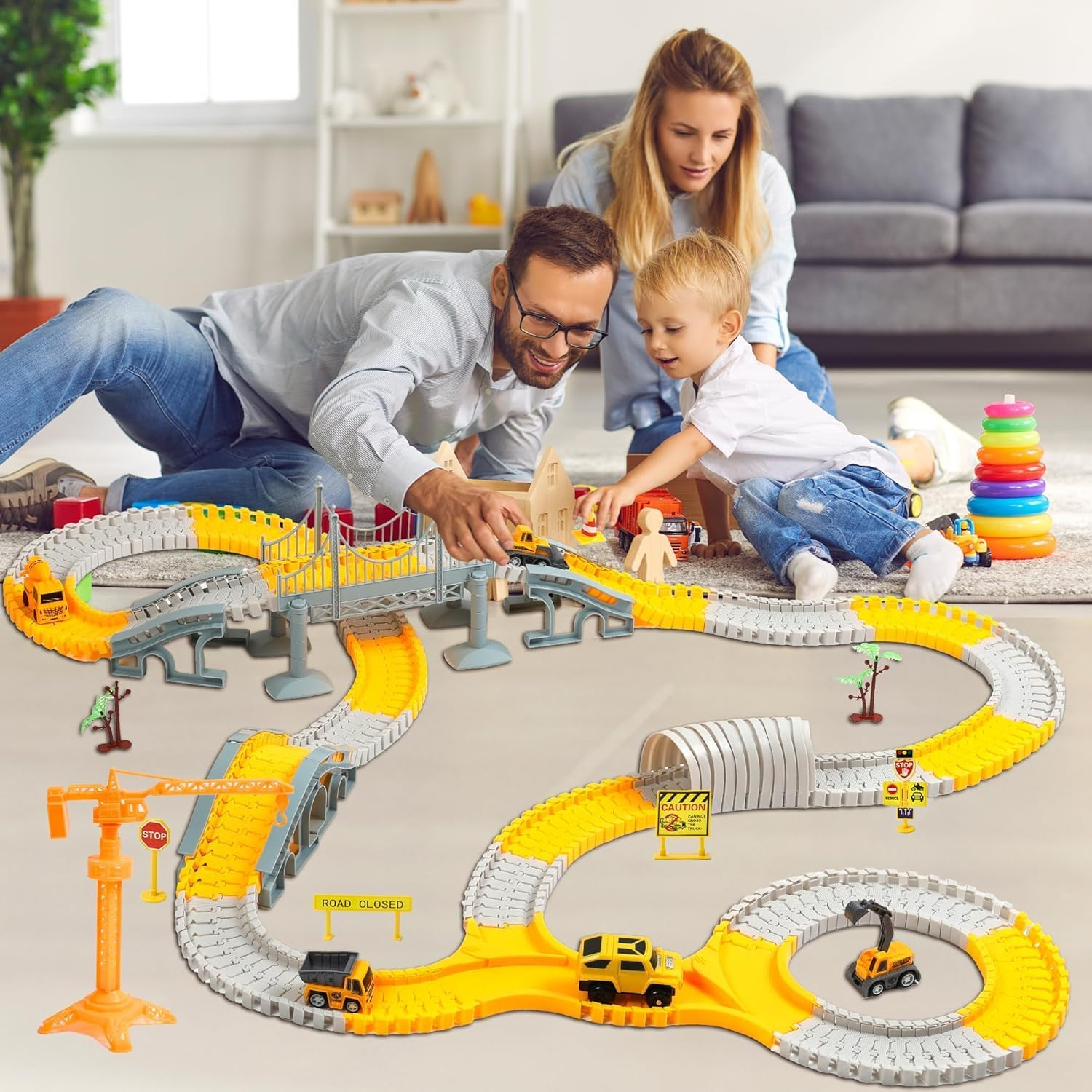 Kids Toys 305 PCS Construction Race Tracks Toy for 3 4 5 6 7 8 Year Old Boys Girls, 5 PCS Construction Truck Car and Flexible Track Play Set Create a Engineering Road Games Toddler Toys Birthday Gifts image number 6