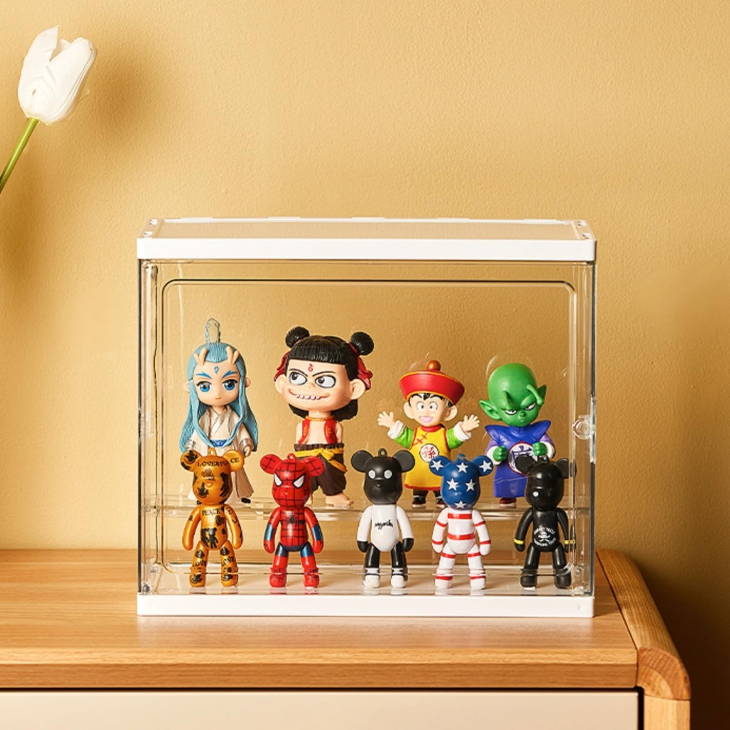 Toy Display Storage Box Acrylic Clear Display Case PET Transparent Case Figure Display Dust-Proof Cabinet Doll Toys Organizer Case Countertop Cube with Removable Ladder (Large - One Layer) image number 1
