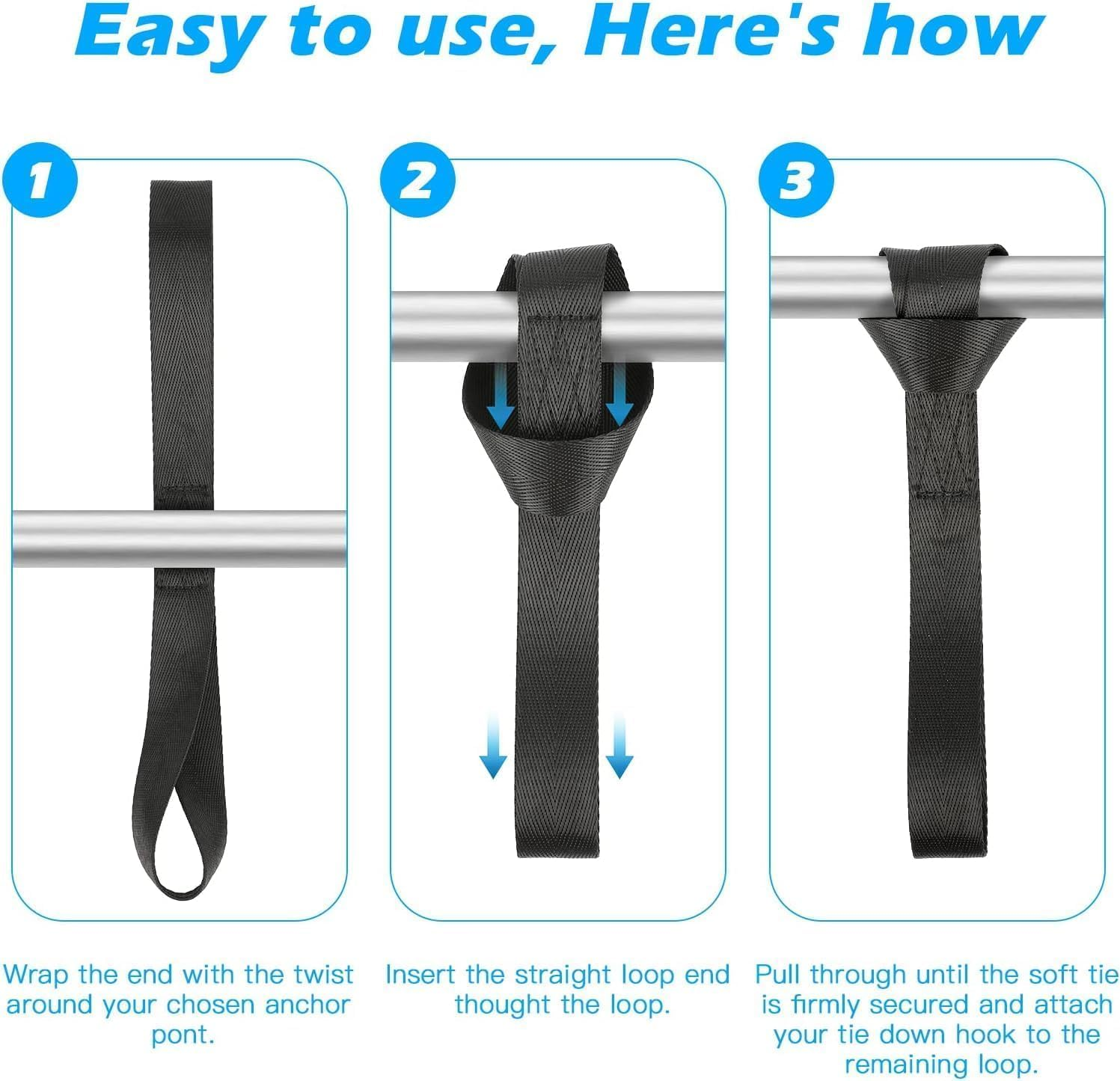 Soft Loop Tie down Straps - 4 Pack Heavy Duty Motorcycle Fastening Device, Nylon Cargo Straps (Black) image number 3