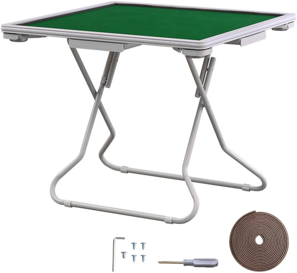 ALSTON Folding Mahjong Table 4 Players Square Mahjong Card Table Portable Game Table, Pink/Green Felt Surface with Cup Holders and Drawers, 88X88X73Cm (Green) image number 2