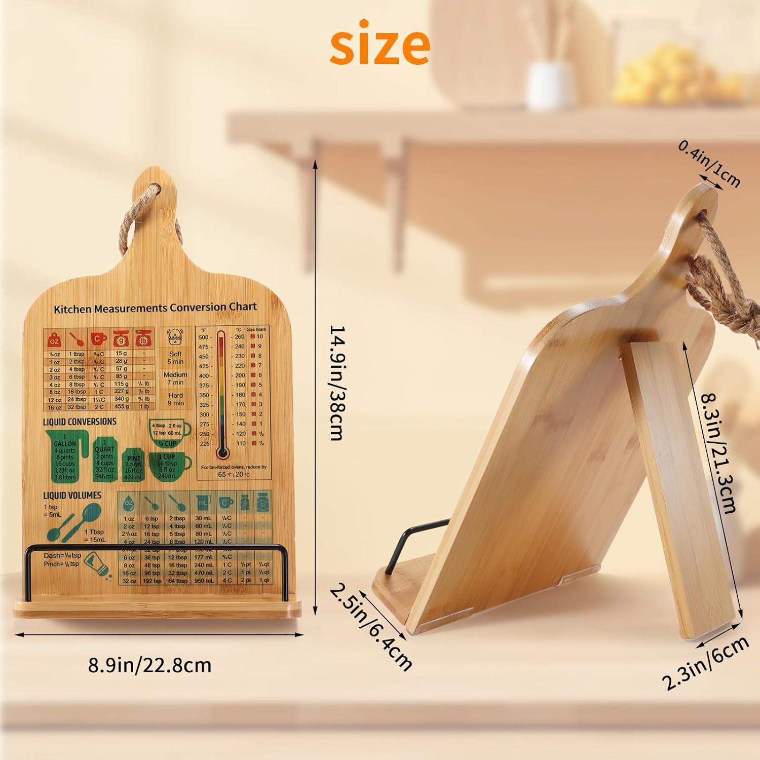 Bamboo Cookbook Stand,Recipe Book Stand with Measurement Conversion Chart,Unique Gifts for Women Mom Grandma Wife Sister Friends Mothers Day Anniversary,Essential Accessories for Holding Cookbooks image number 6