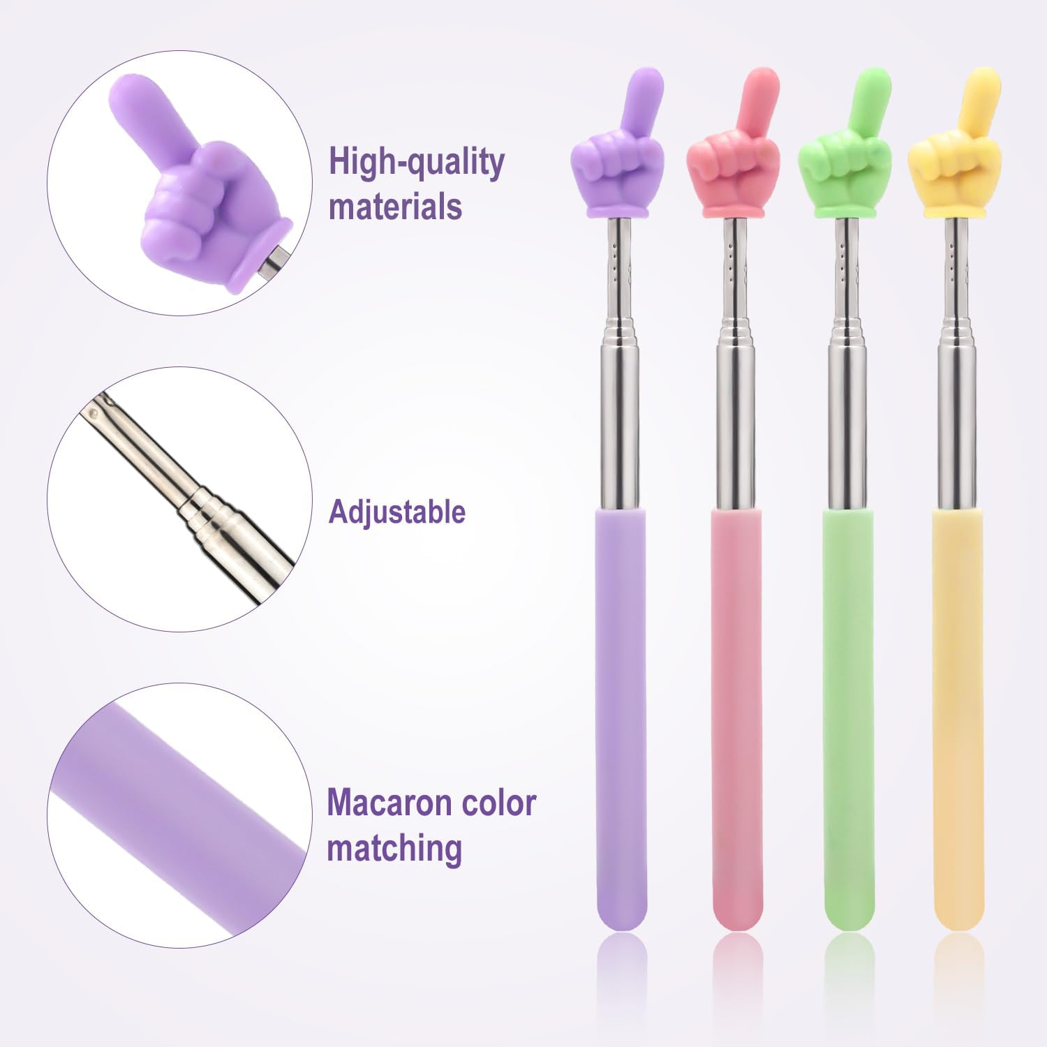 4Pcs Telescopic Teachers Pointer Sticks, Retractable Hand Whiteboard Pointer Finger Extendable Pointing Stick for Speakers Presentation Classroom Office (4 Colors)