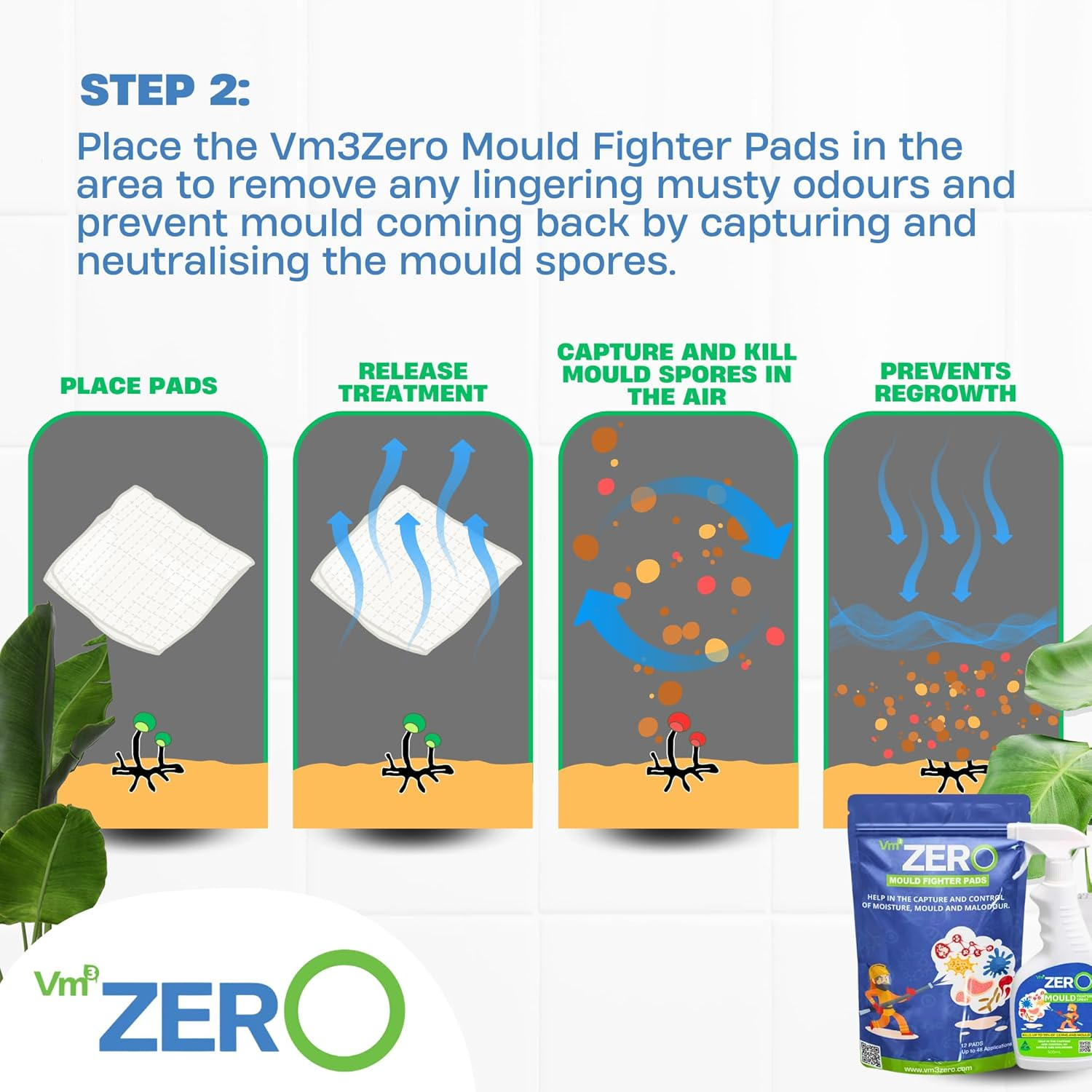 Mould Fighter Pack &ndash; Natural Aussie Mould Remover Spray 500Ml + 12 Moisture Absorber Pads, anti Mould & Mildew Control, Stops Regrowth, Bathroom & Household Use