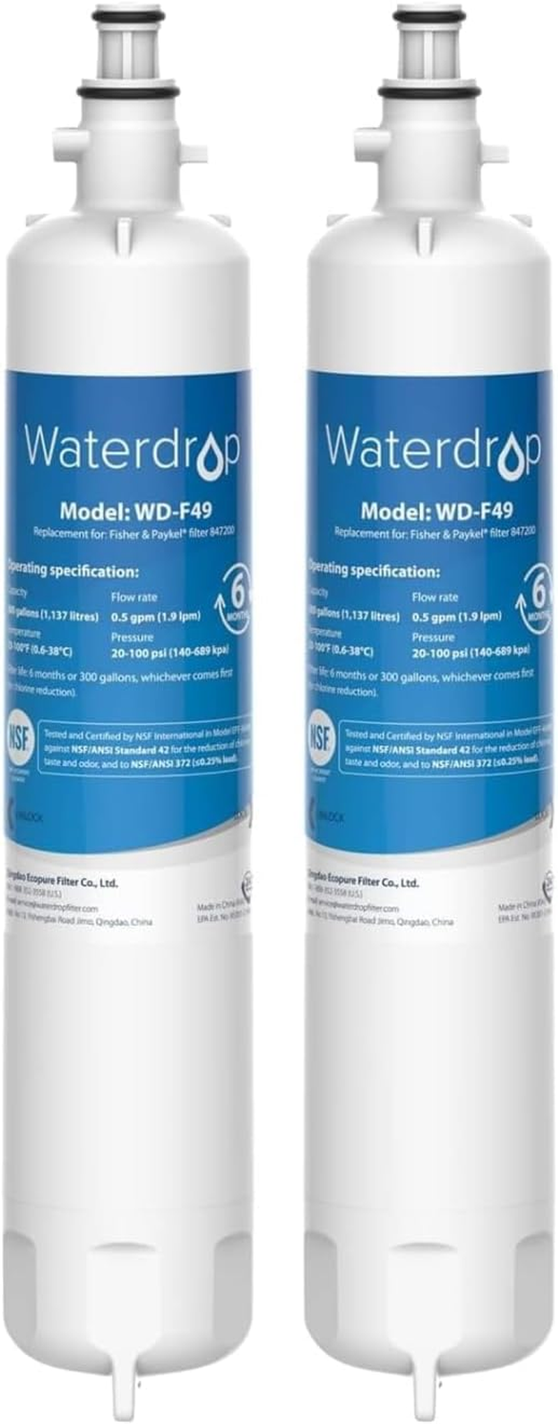 Waterdrop 847200 Water Filter Replacement for Fisher and Paykel&reg; Water Purifier 847200, Fridge Water Filter Cartridge, Pack of 2 image number 5