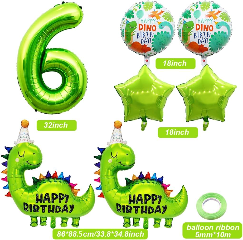 6Th Dinosaur Birthday Balloons Big Cute Dinosaur Aluminum Foil Balloon Number 6 Mylar Balloon for Dino Themed Party Boys Girls Birthday Decor - Green - 3 image number 7
