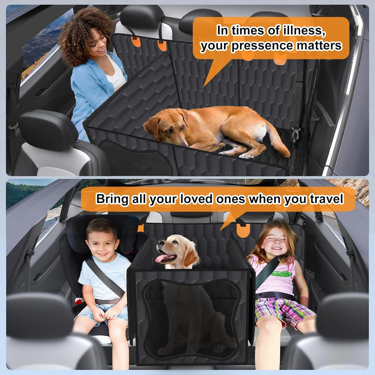 Hard Bottom Dog Car Seat Cover, Foldable Car Seat Extender for Dogs, Dog Car Hammock Waterproof with 220KG Load, 3 in 1 Dog Car Seat Protector for Back Seat with Mesh Window for Cars＆Trucks＆Suvs image number 3