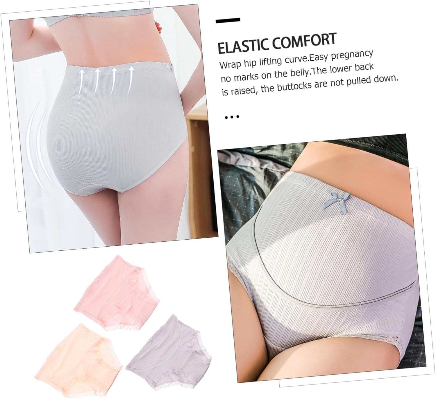 Minkissy 3Pcs Cotton Maternity High Waist Underwear Summer Belly Pants for Pregnant Women Comfortable High Waisted Maternity Panties image number 4