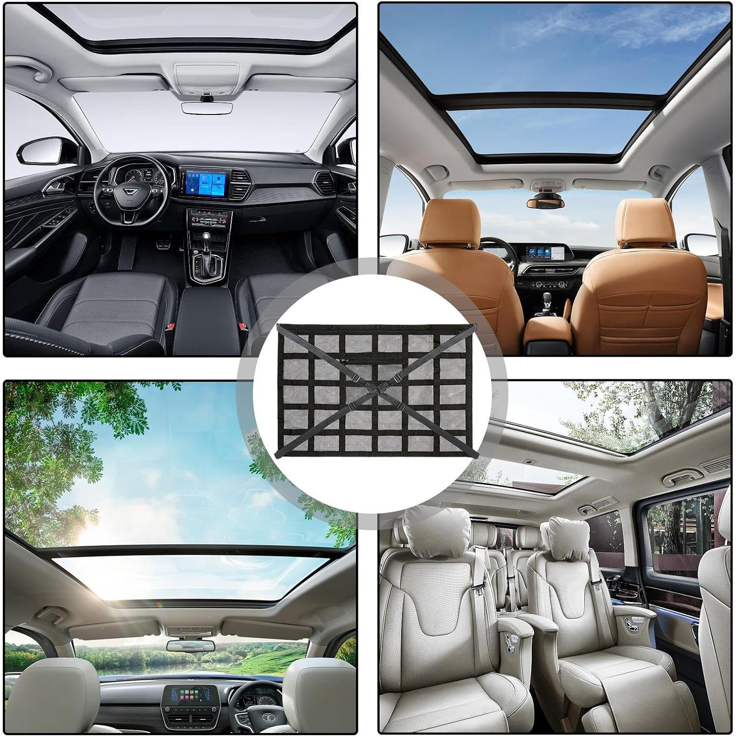 JMEDIC Car Ceiling Cargo Net - Large Capacity Roof Luggage Net Pocket - Black Nylon - Universal Fit - Hook Fastener - SUV, RV image number 1