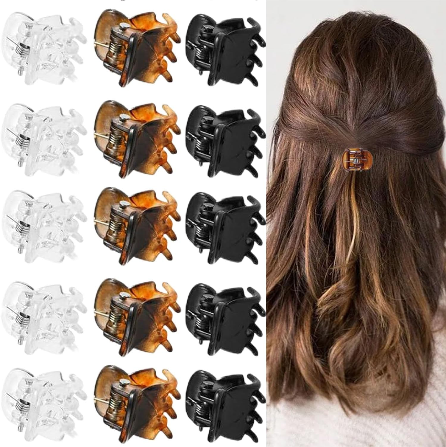 Set of 30 Small Hair Clips, Mini Hair Clips, Plastic Hair Clips and Clips Hair Accessories for Girls and Women (Black, Brown and Transparent)