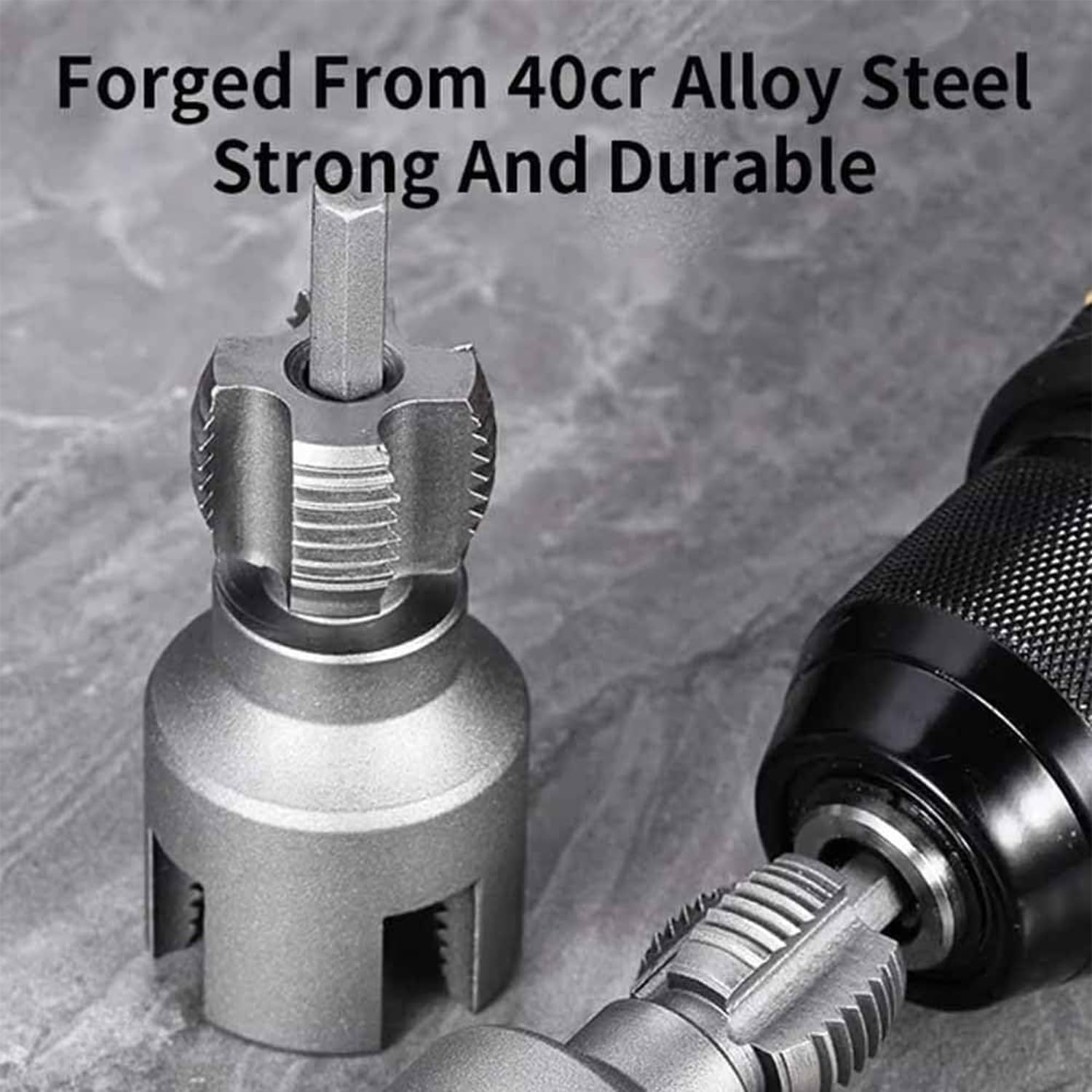 Roczential Integrated Internal & External Pipe Threading Tool, Electric Drill Compatible PVC Pipe Threader Kit, PVC Pipe Threader Set, Garden Hose Thread Die 1/2" 3/4" 1" for Electric Drill(1/2")