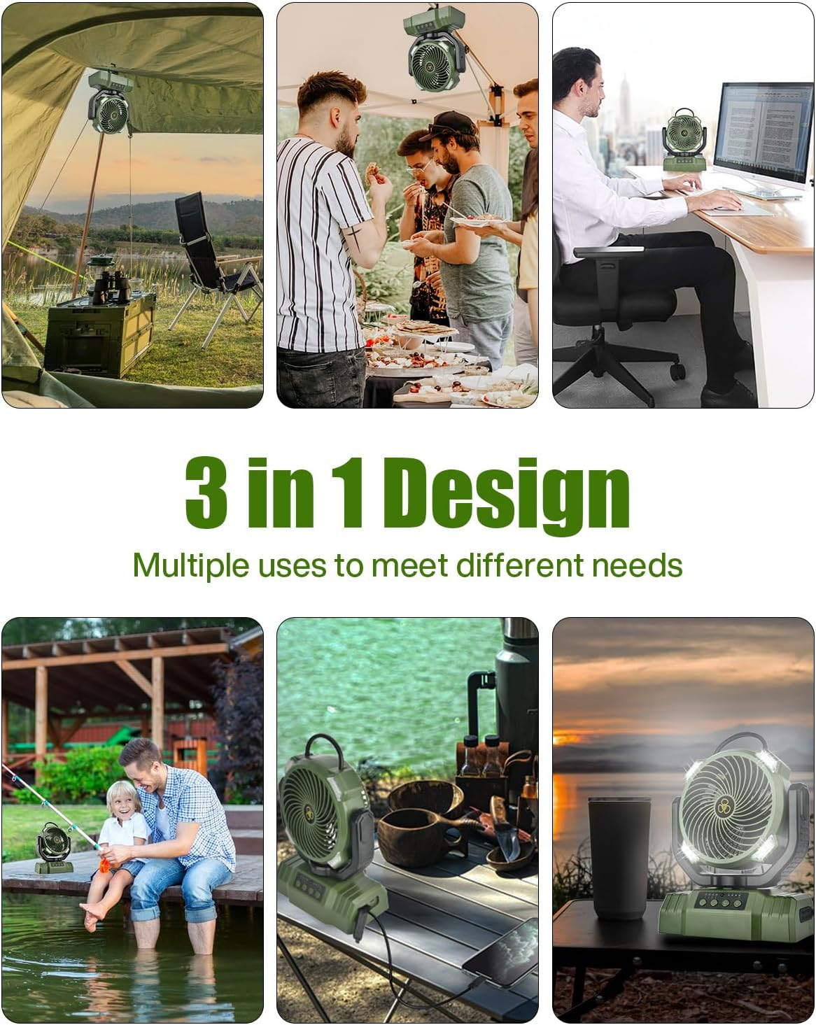 Camping Fan, 10000Mah Portable Fan for Camping with LED Lantern, Rechargeable Desk Fan Ceiling Tent Fan with Remote, Hook & Handle, 270&deg; Pivot, 4 Speeds, Timer & Power Bank Function