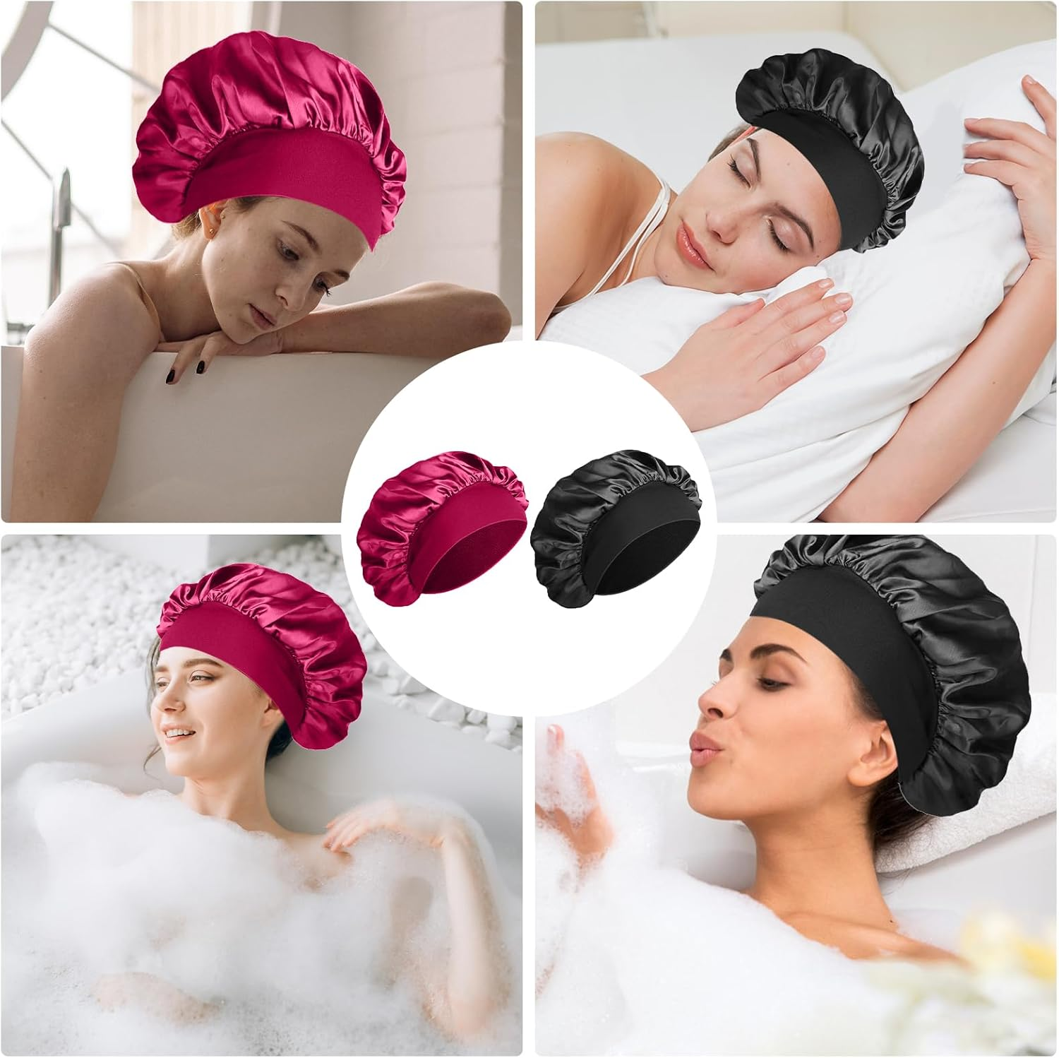 Bonnet Sleep Cap Hair, Bonet Silk, Shower Cap Women, Sleep Cap Hair Protection Children, Sleep Cap Curls, Satin Hood for Sleeping Men, Silk Hood Hair, Hair Protection (Burgundy and Black)