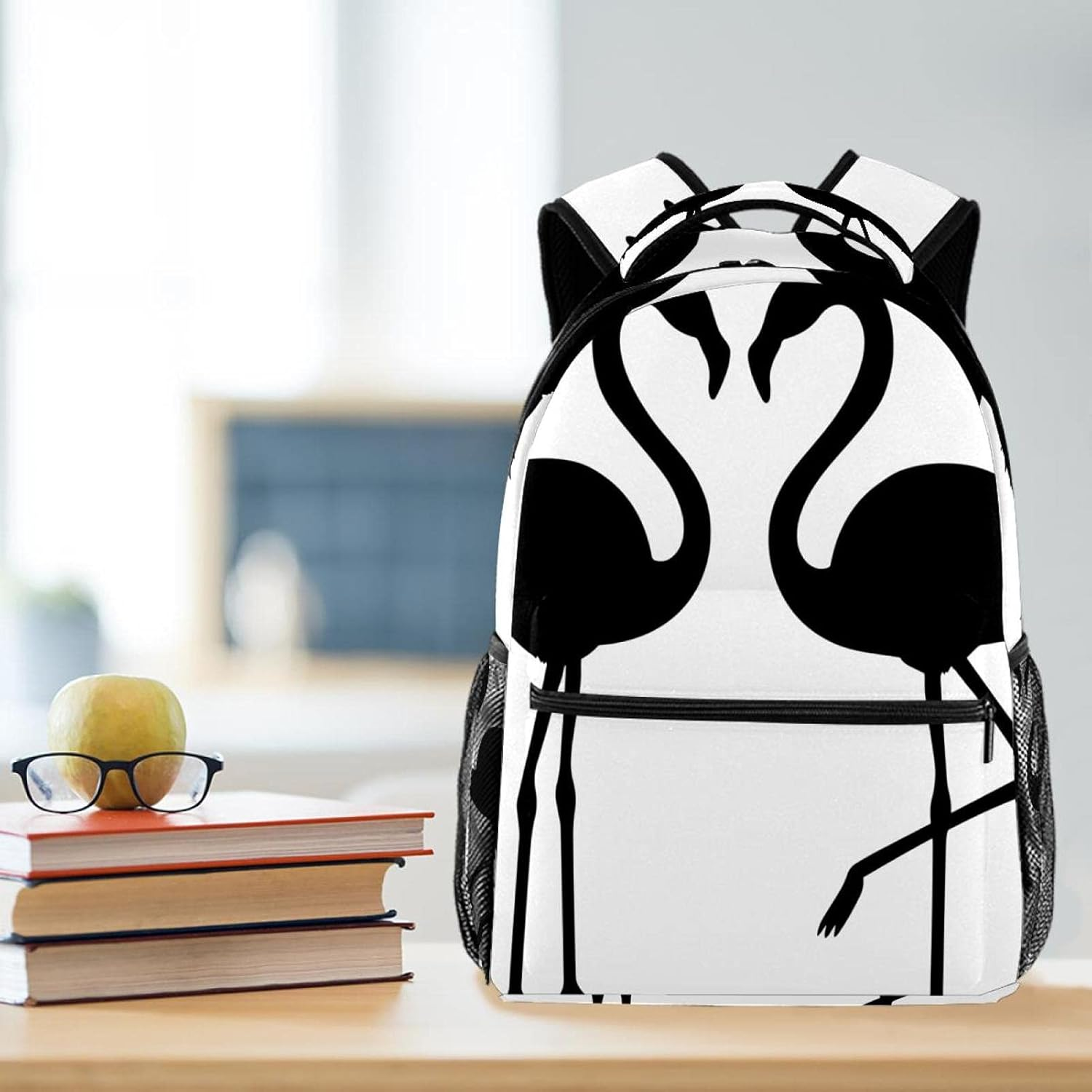 Flamingo Couple Silhouette Backpack Students Shoulder Bags Travel Bag College School Tote Backpacks image number 1