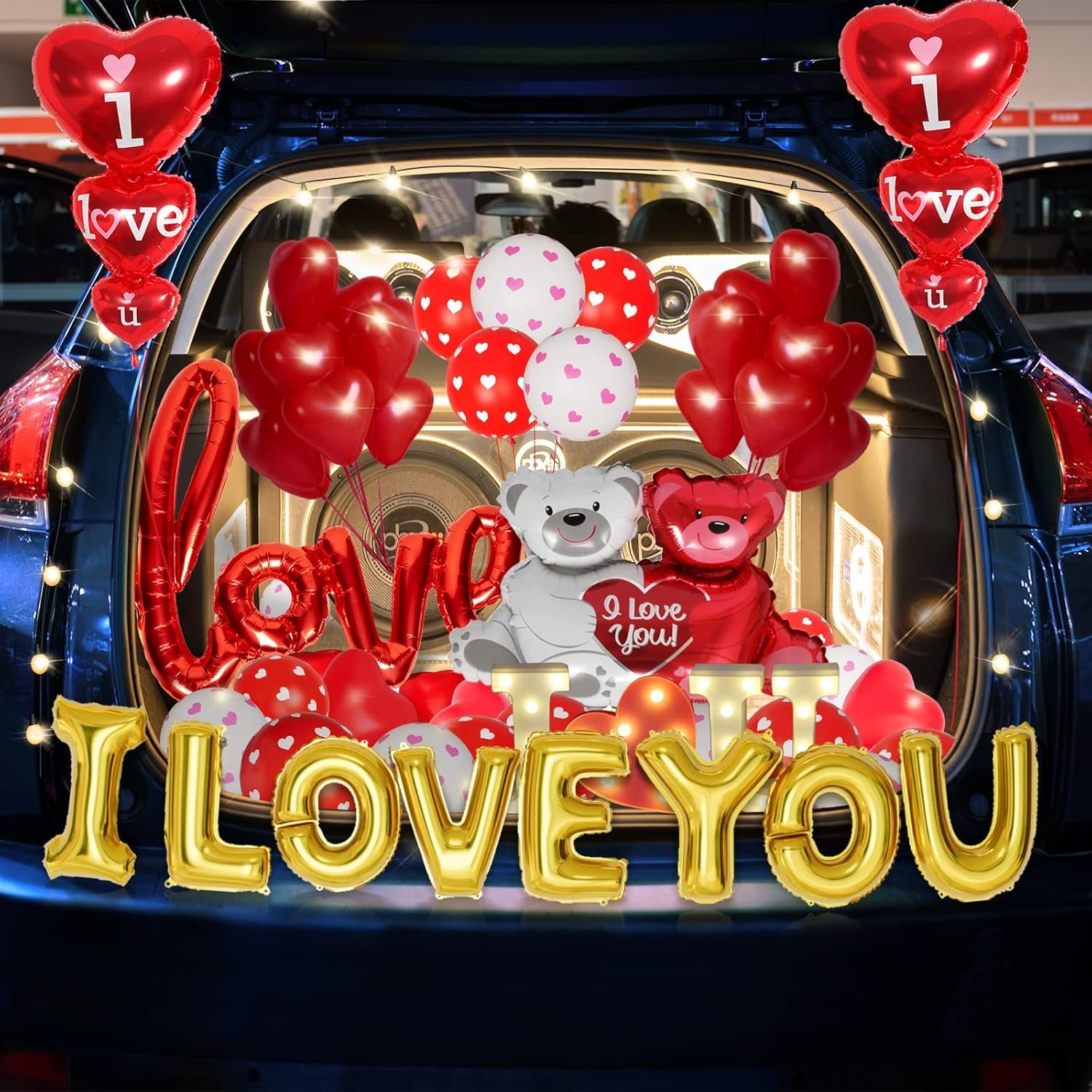 I Love You Balloons Love Red Foil Balloons Happy Valentine'S Day Banner with 1000Pcs Red Silk Rose Petals Flower Decoration Love-Bear Heart Print Latex Balloons for Valentine Day Party Decorations