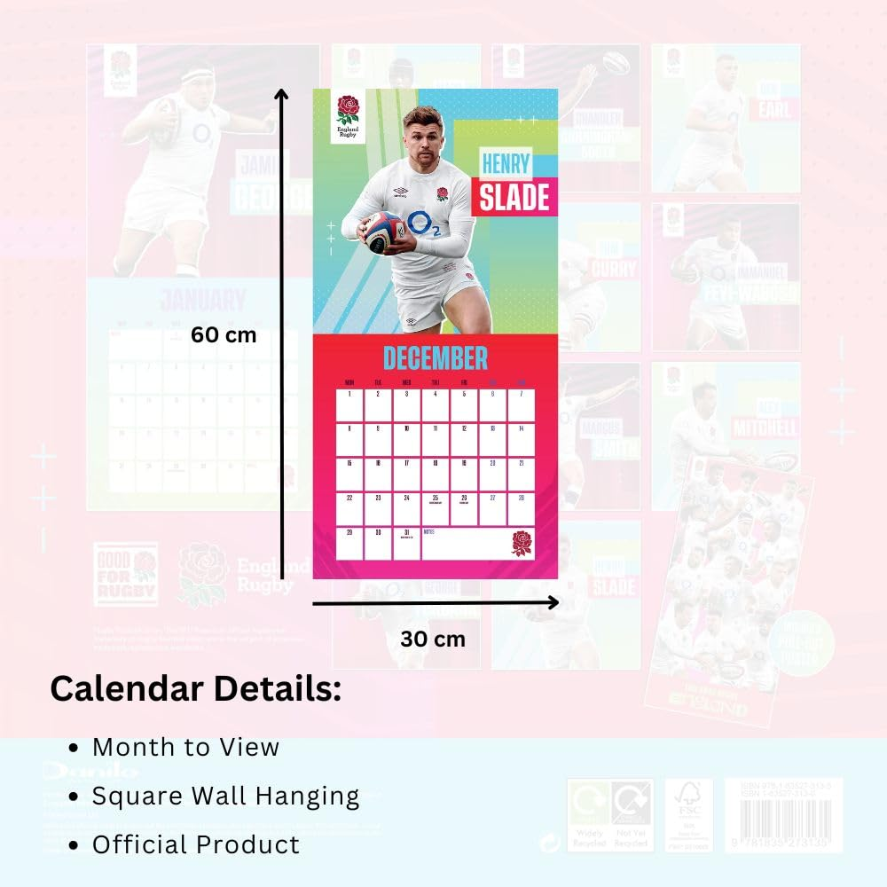 England Rugby Union 2025 Square Calendar image number 2