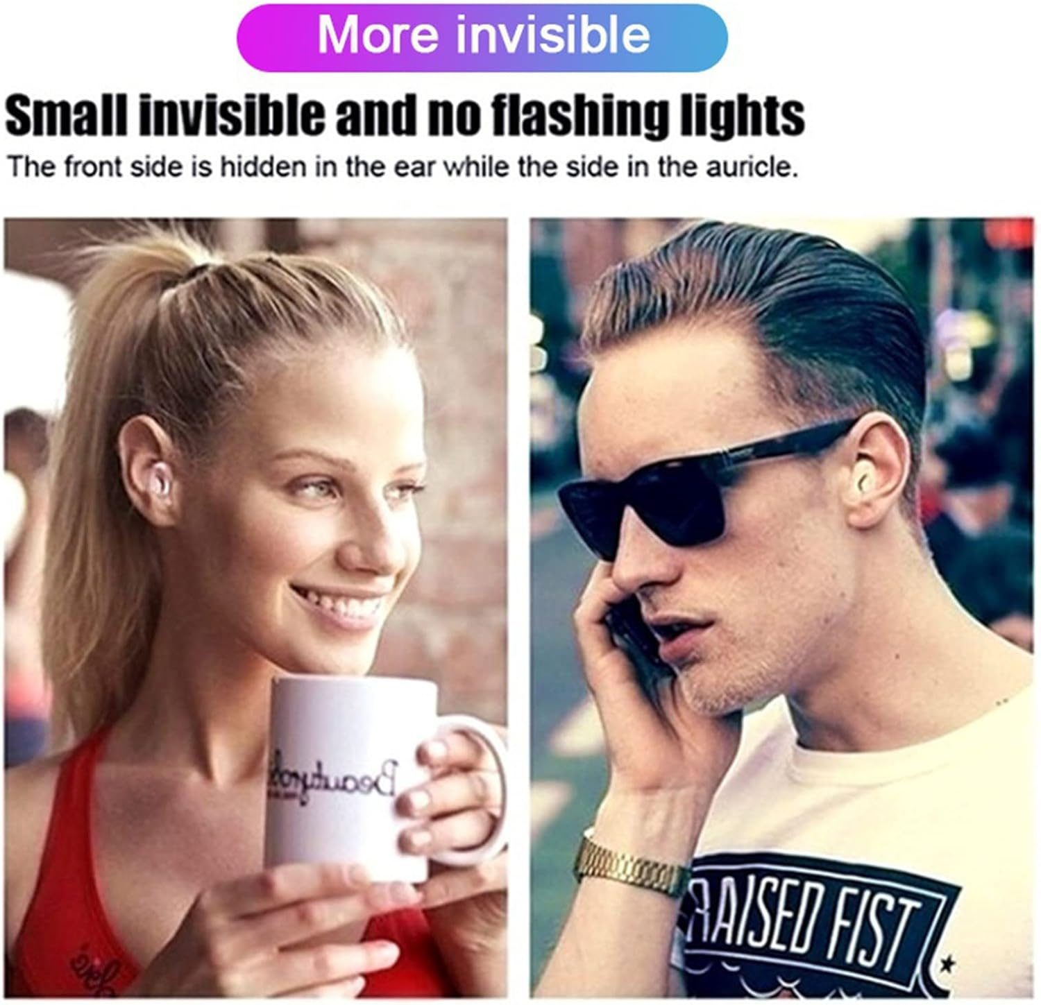 Risegun Bluetooth Headphones In-Ear Single Headphones Noise Cancelling Stereo Wireless Earbud Bluetooth Headphones Sport Gym Black image number 6